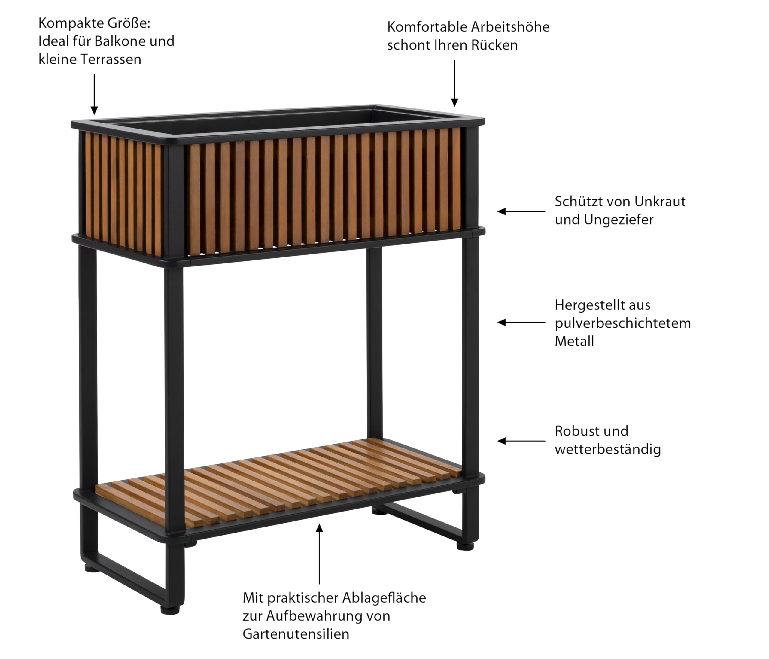 Dehner Boston Hochbeet Akazienholz schwarz-braun Balkon