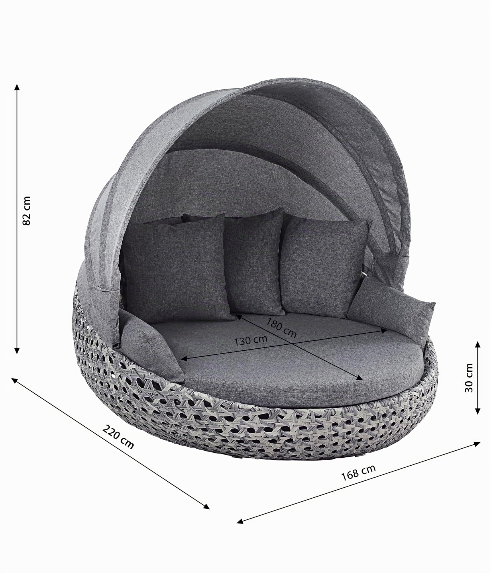 Dehner Miami Sunlounger 220x82 grau-weiß mit Dach