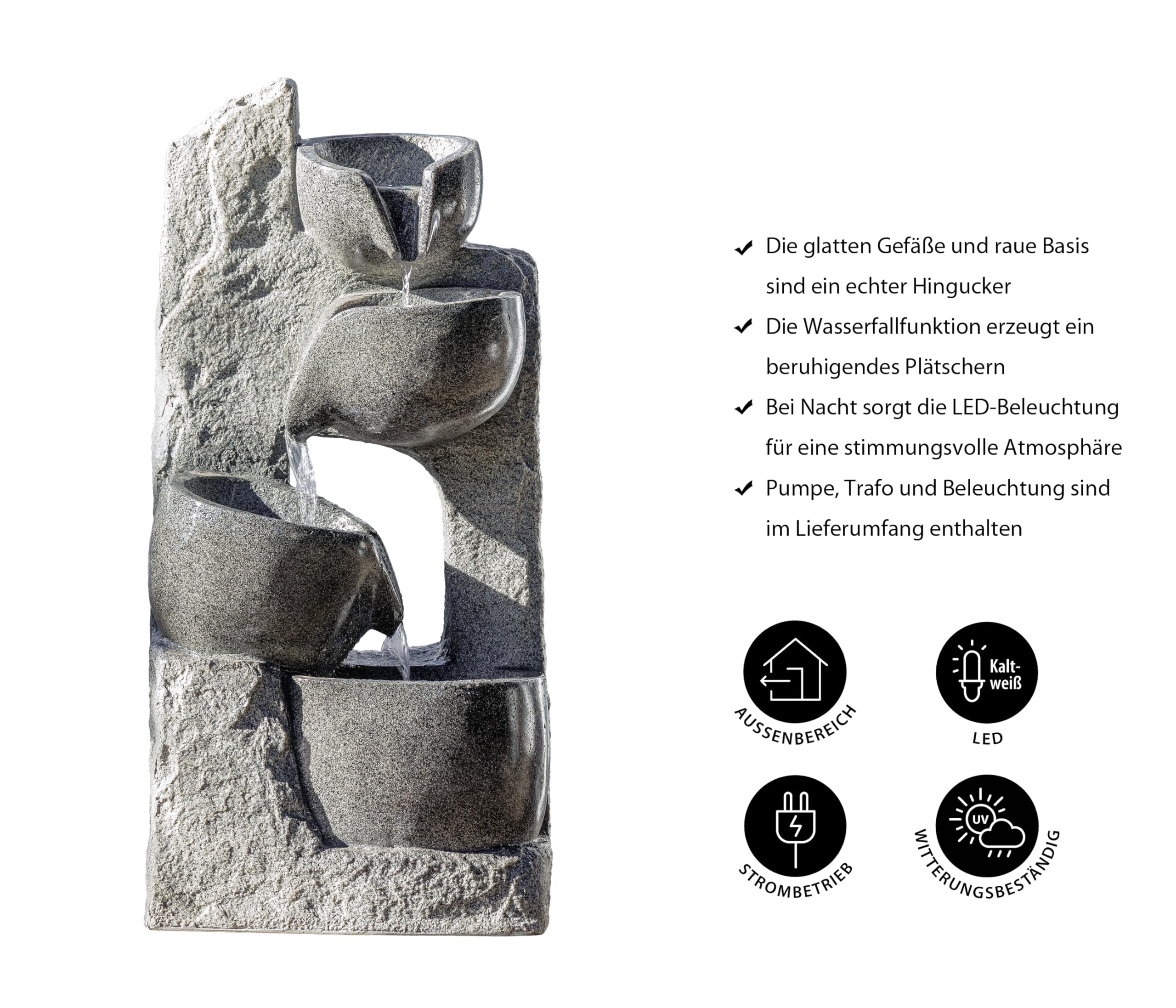 Dehner Circ Gartenbrunnen LED grau 14 Liter