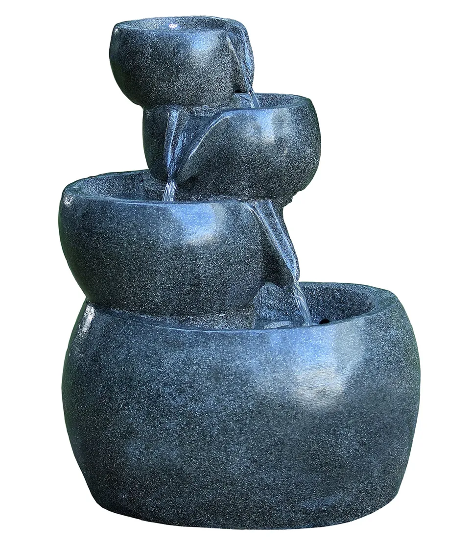 Dehner Bowl Gartenbrunnen LED Polyresin grau 66cm