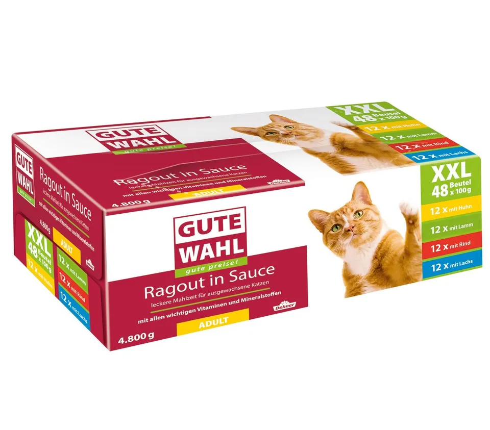 Dehner Gute Wahl Ragout Nassfutter 48x100g 4 Sorten zuckerfrei