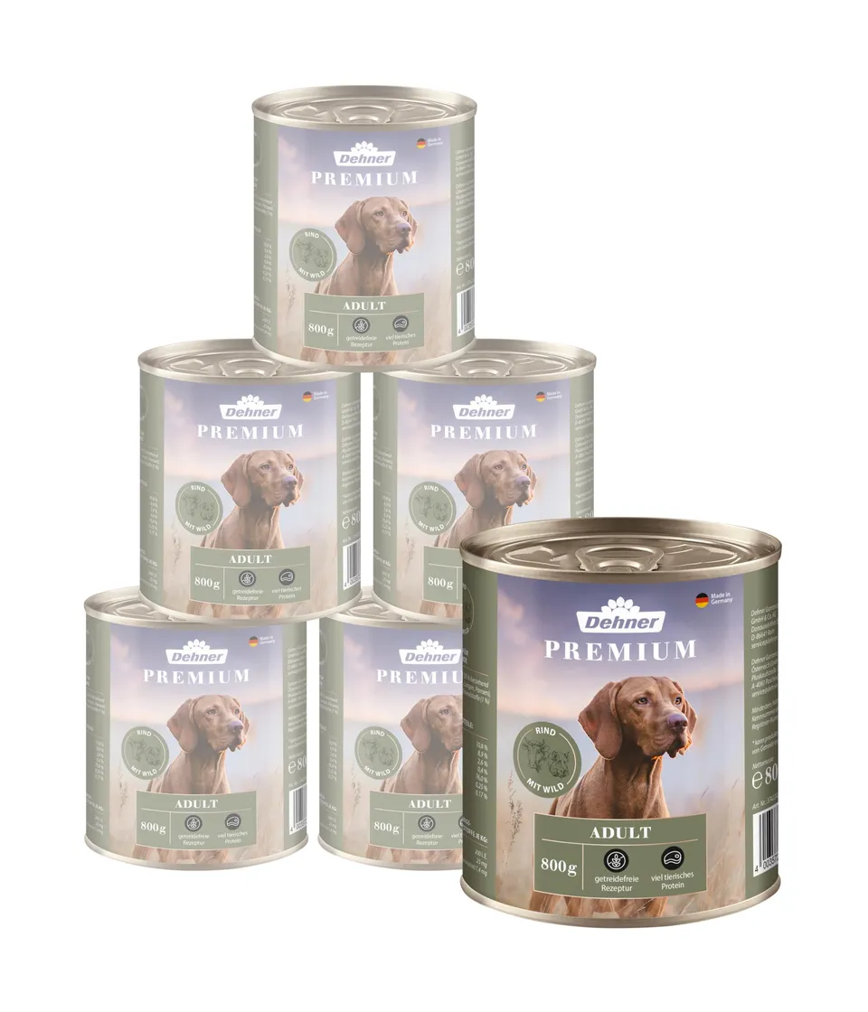 Dehner Premium Rind Wild Hundefutter Nass 6x800g getreidefrei