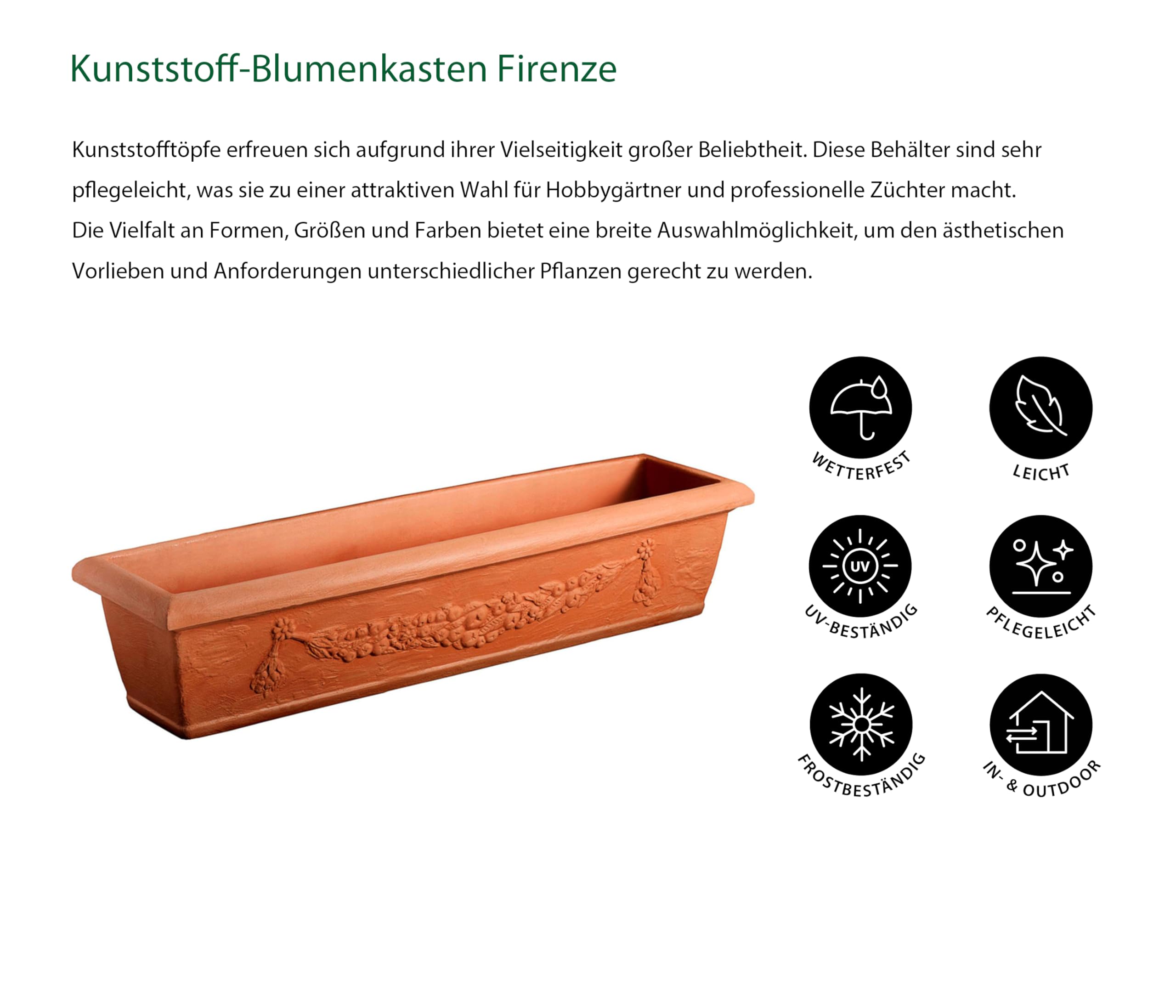 Dehner Firenze Blumenkasten Kunststoff terracotta 60x20x17 cm