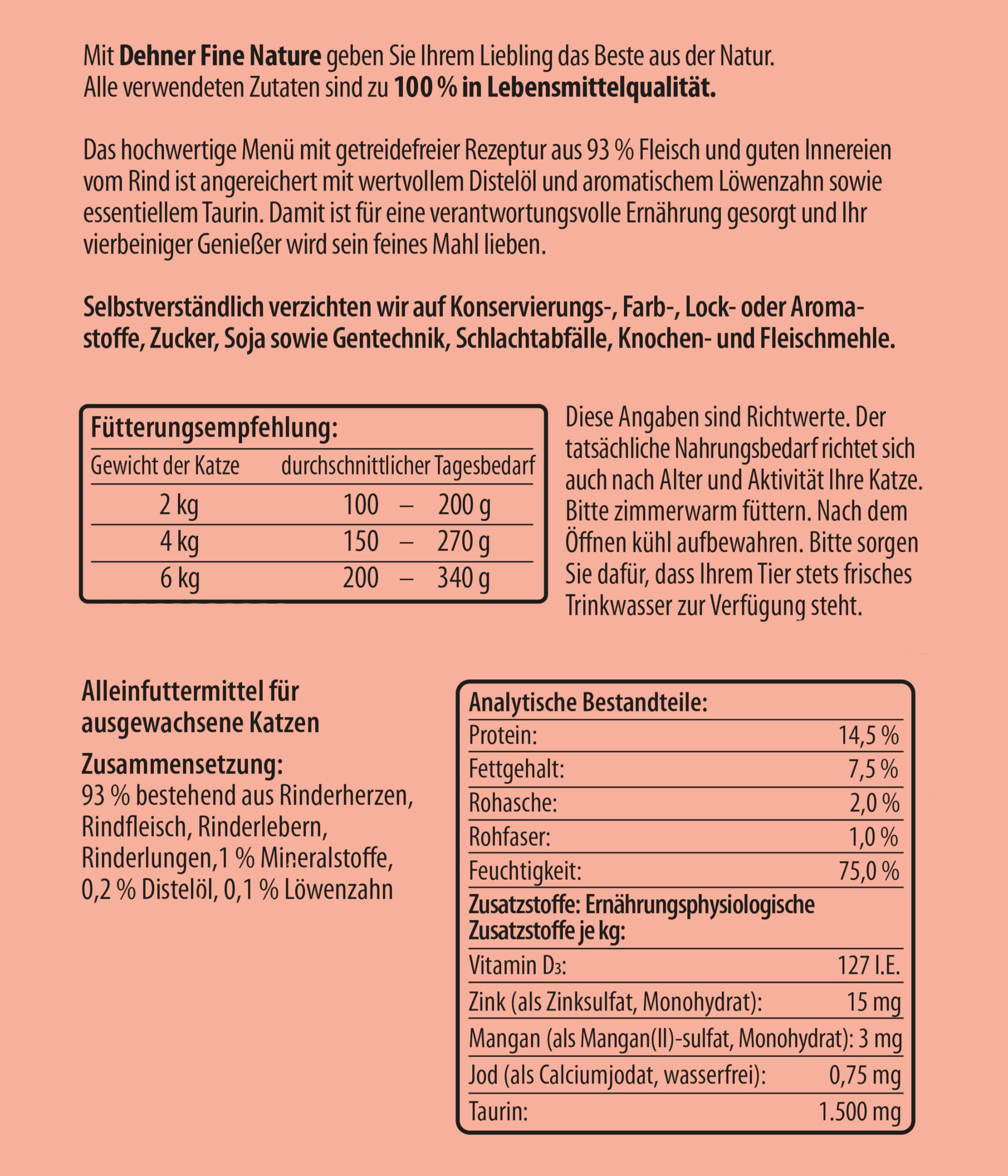 Dehner Fine Nature Adult Nassfutter Rind 6x400 g getreidefrei