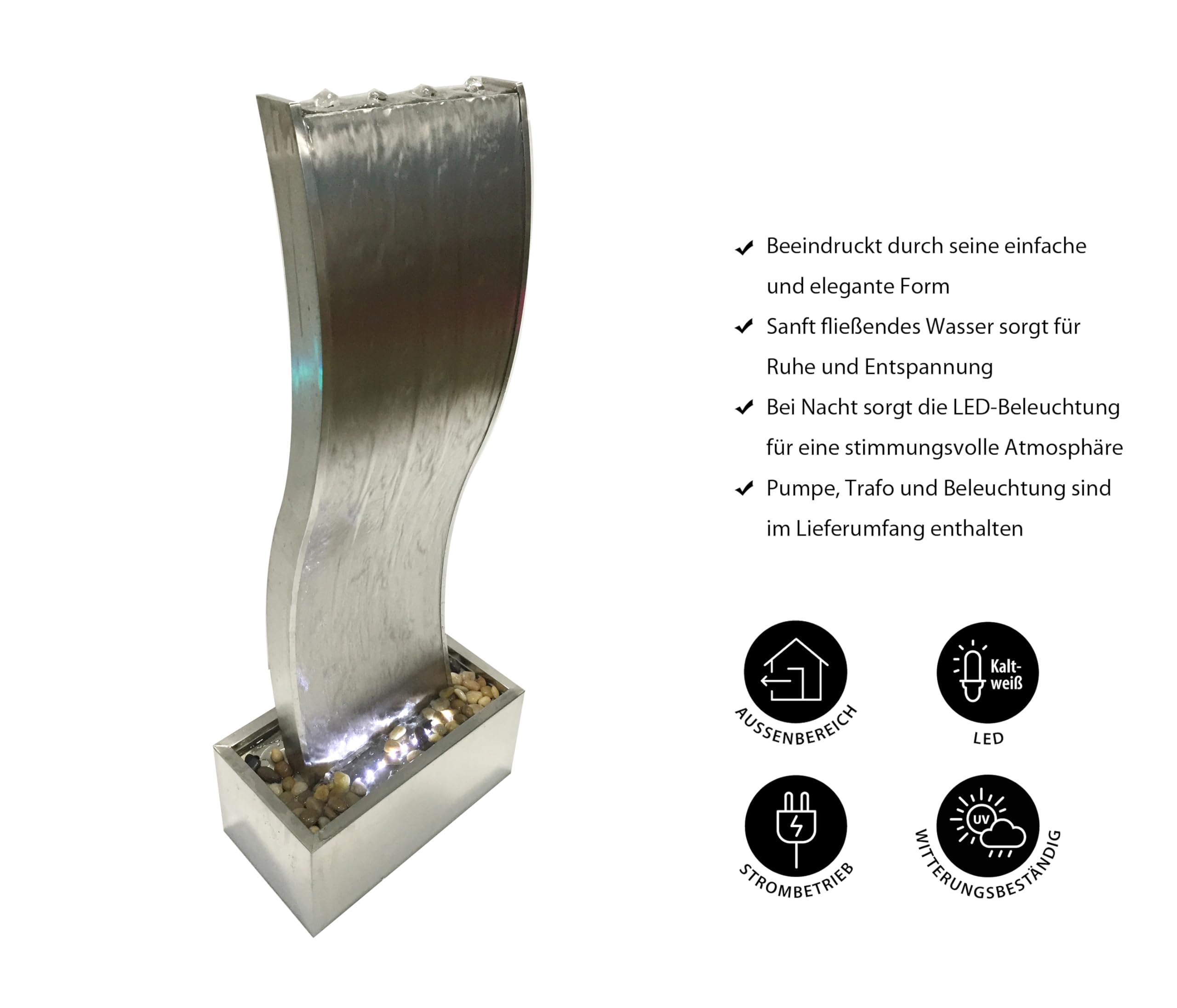Dehner Premium Lovely Curve Gartenbrunnen LED Edelstahl