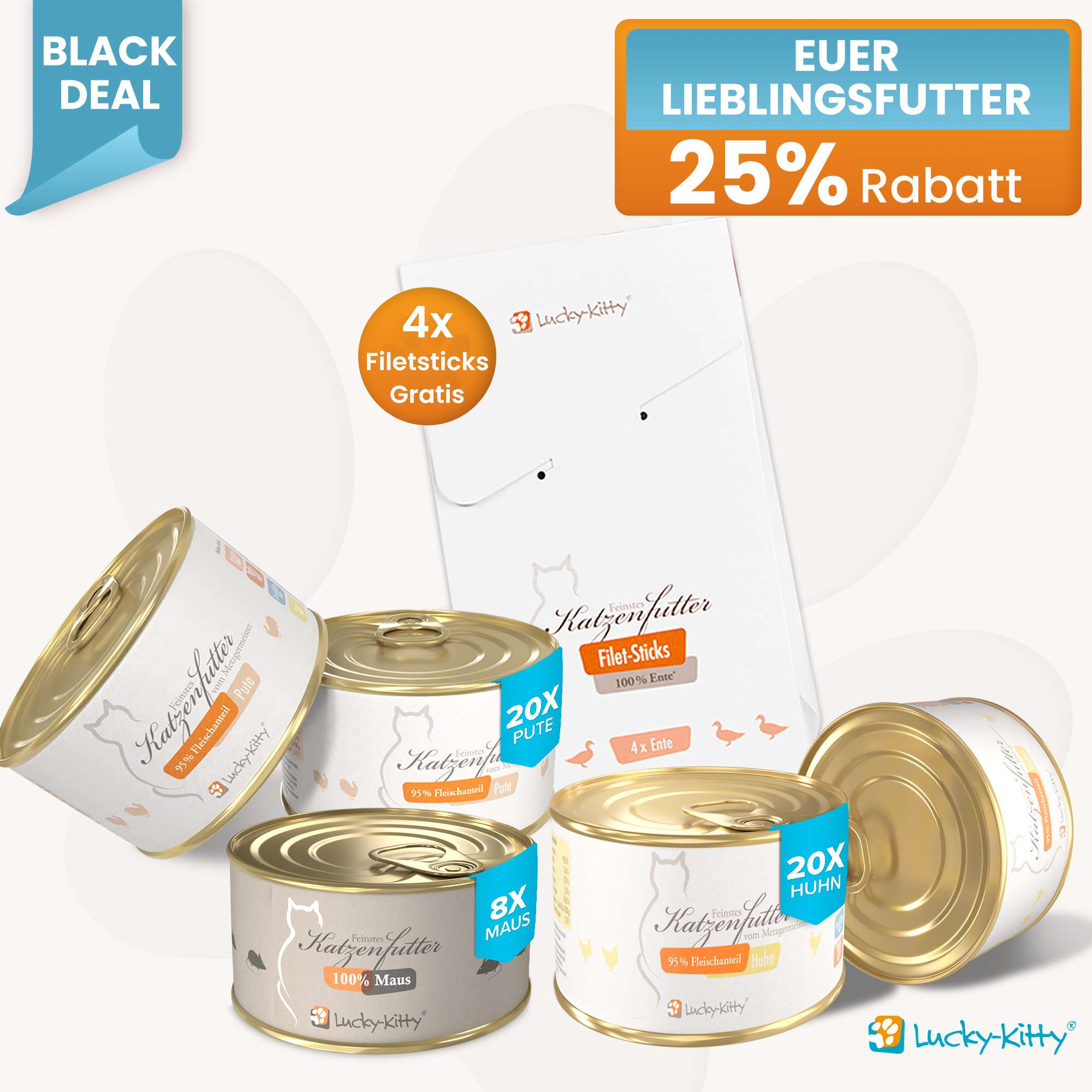 Lucky-Kitty Lieblingsfutter Nassfutter Mix 48 Dosen Huhn Pute Maus