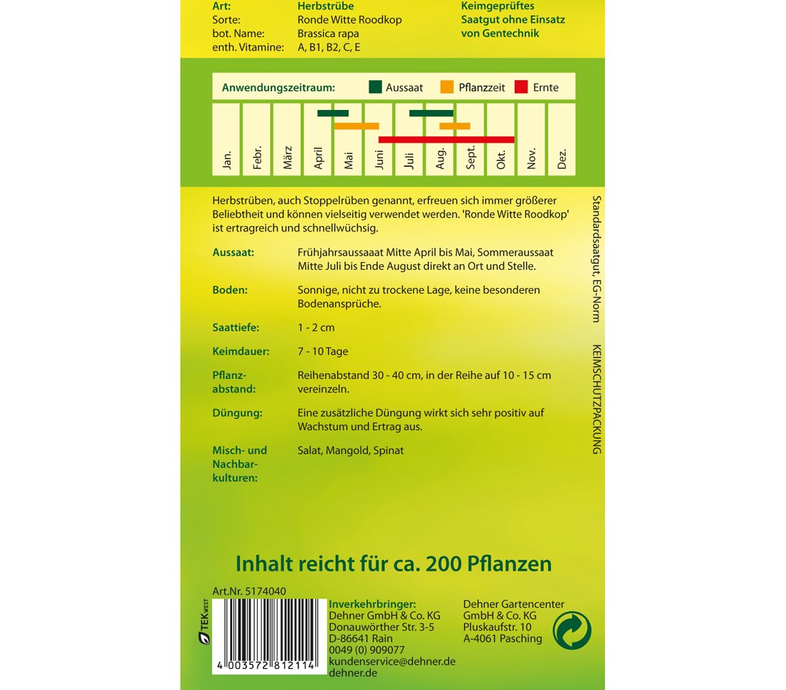 Dehner Herbstrübe Ronde Witte Roodkop Saatgut 7g zart