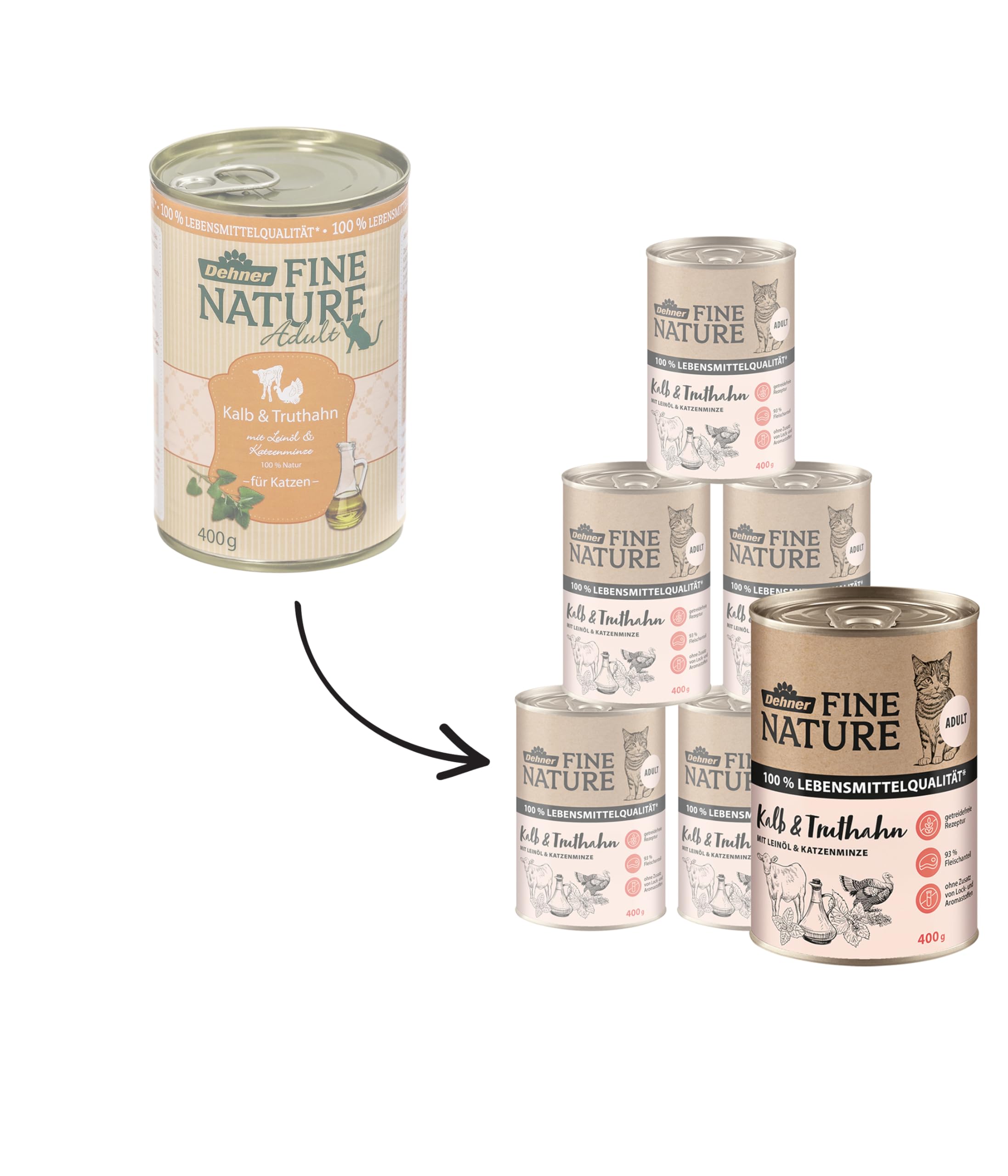 Dehner Fine Nature Nassfutter Kalb Truthahn 6x400g Dose
