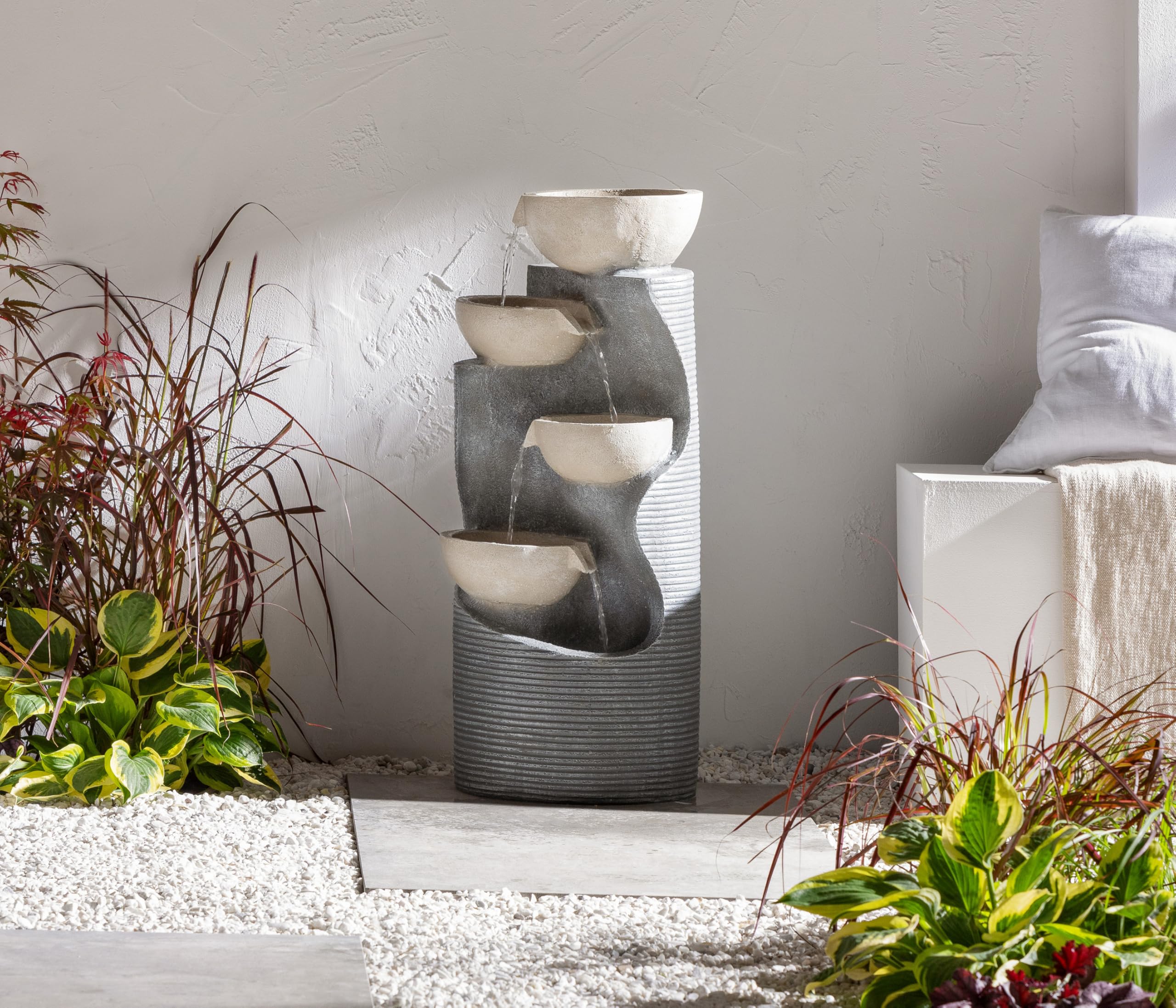 Dehner Premium Lovely Salo Gartenbrunnen grau mit LED