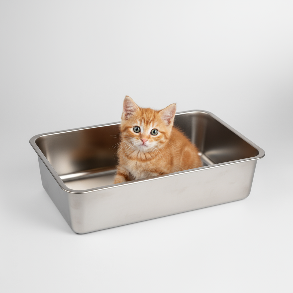 Lucky-Kitty Katzentoilette Kitten Edelstahl Weiß mattiert 40x30x10 cm