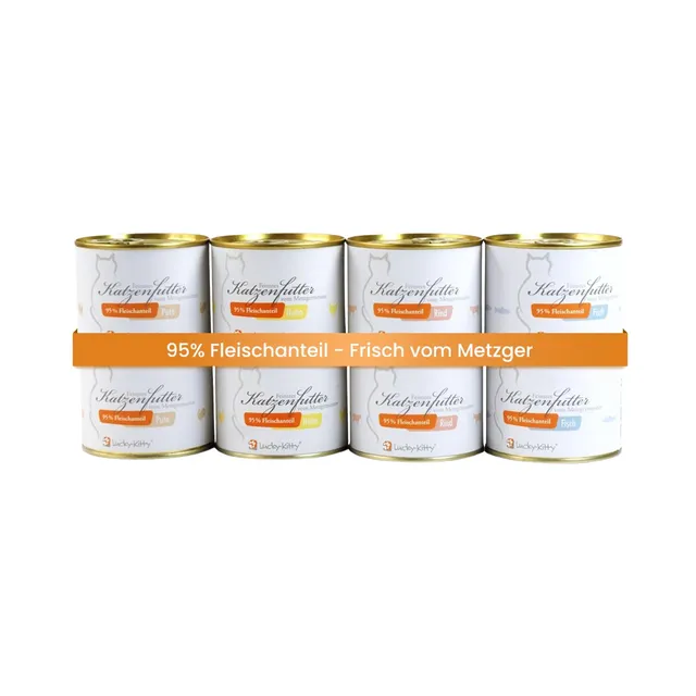 Lucky-Kitty Probeset Nassfutter 8x200g Huhn Rind Pute Fisch