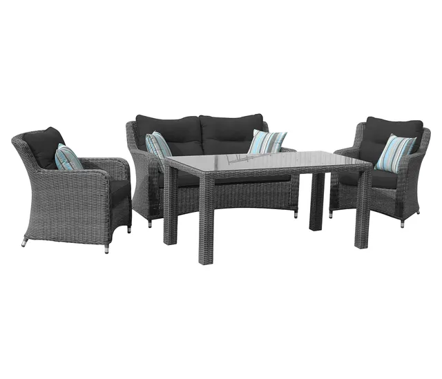 Dehner Toska Geflechtlounge 4-teilig grau mit Polster