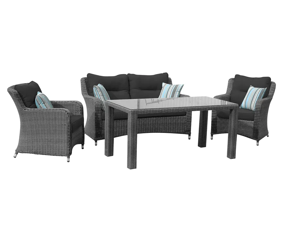 Dehner Toska Geflechtlounge 4-teilig grau mit Polster