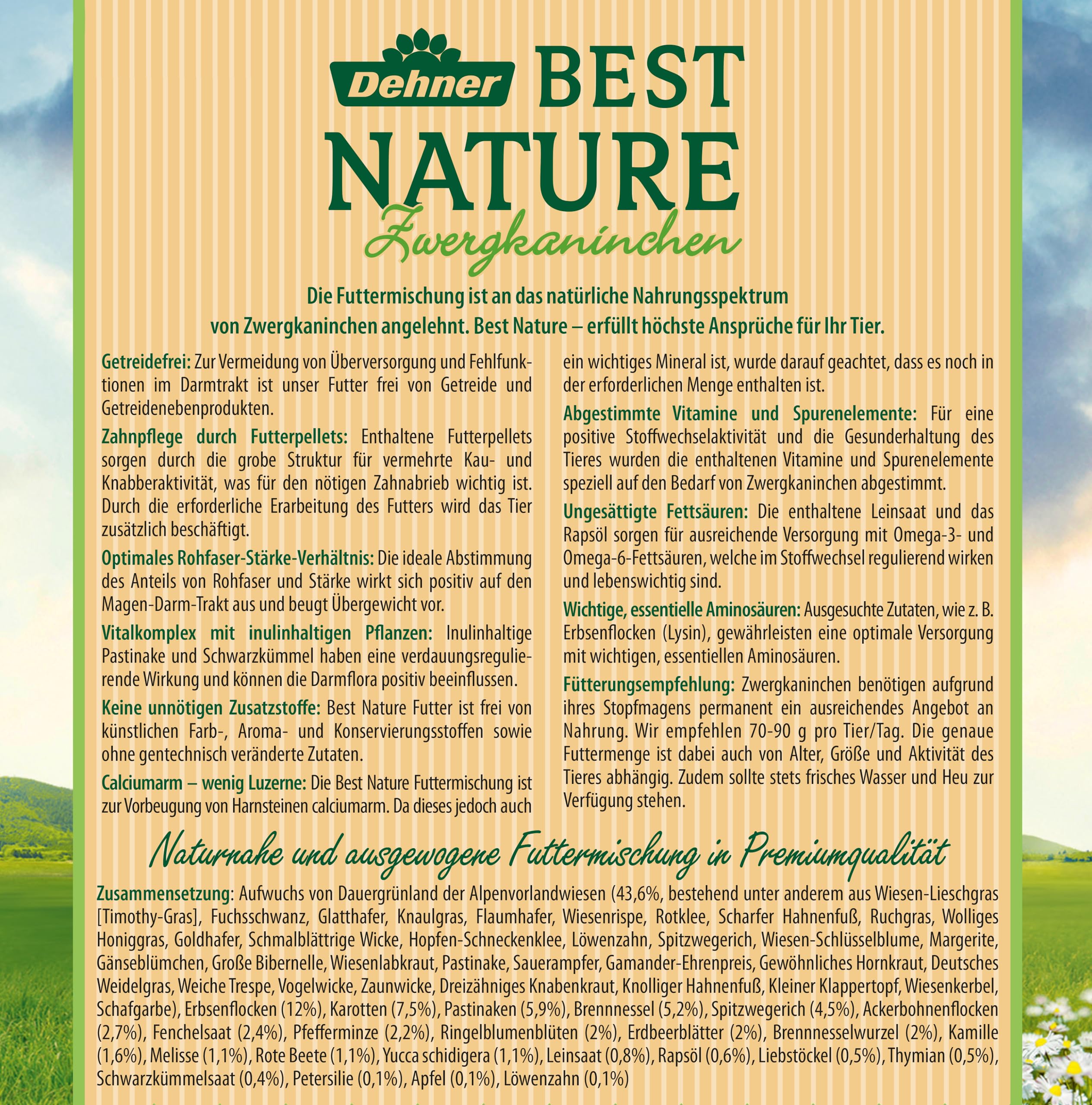 Dehner Best Nature Nagerfutter Adult Zwergkaninchen 2 kg getreidefrei