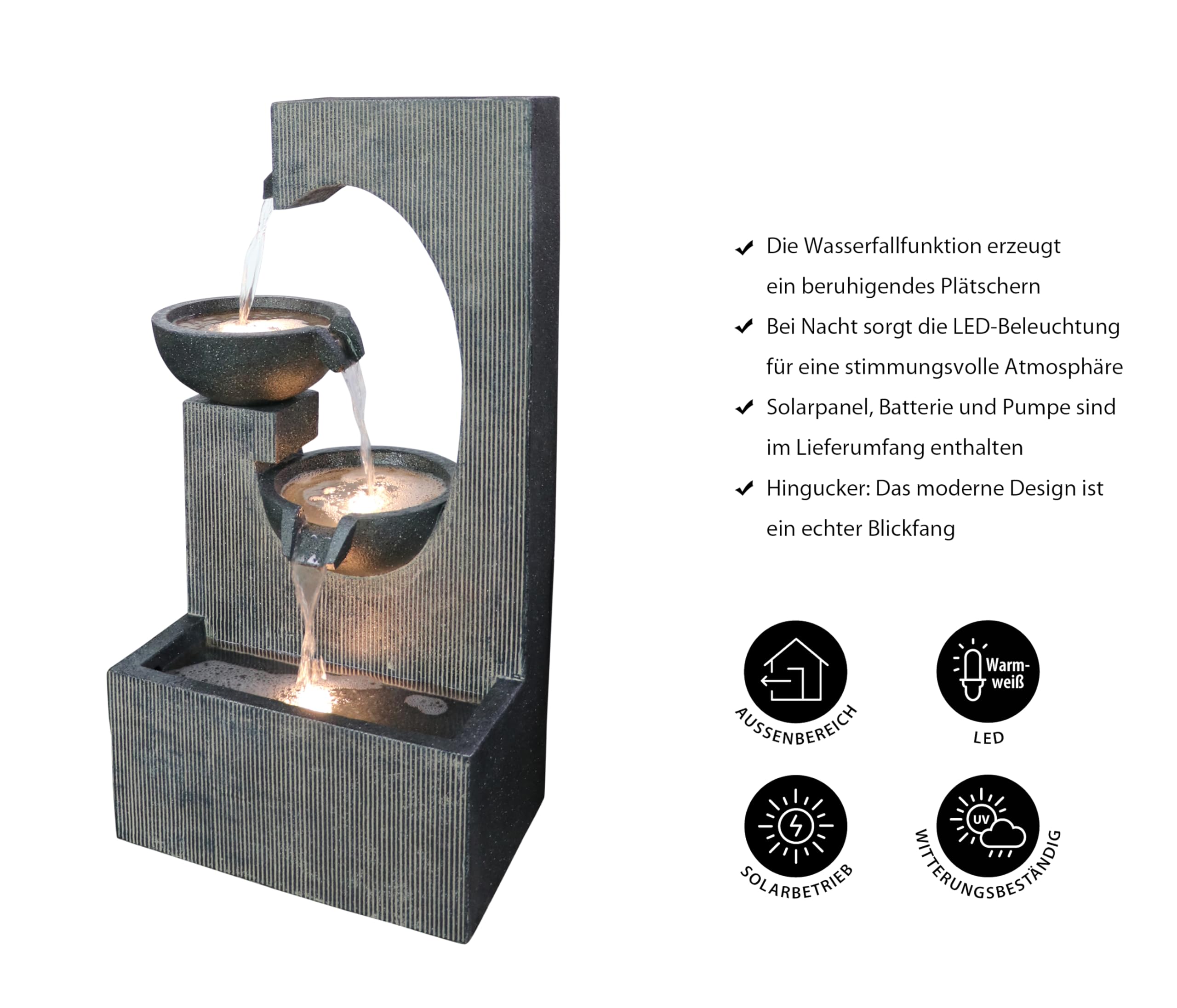 Dehner Premium Lovely Lorca Solarbrunnen 81x45cm LED grau