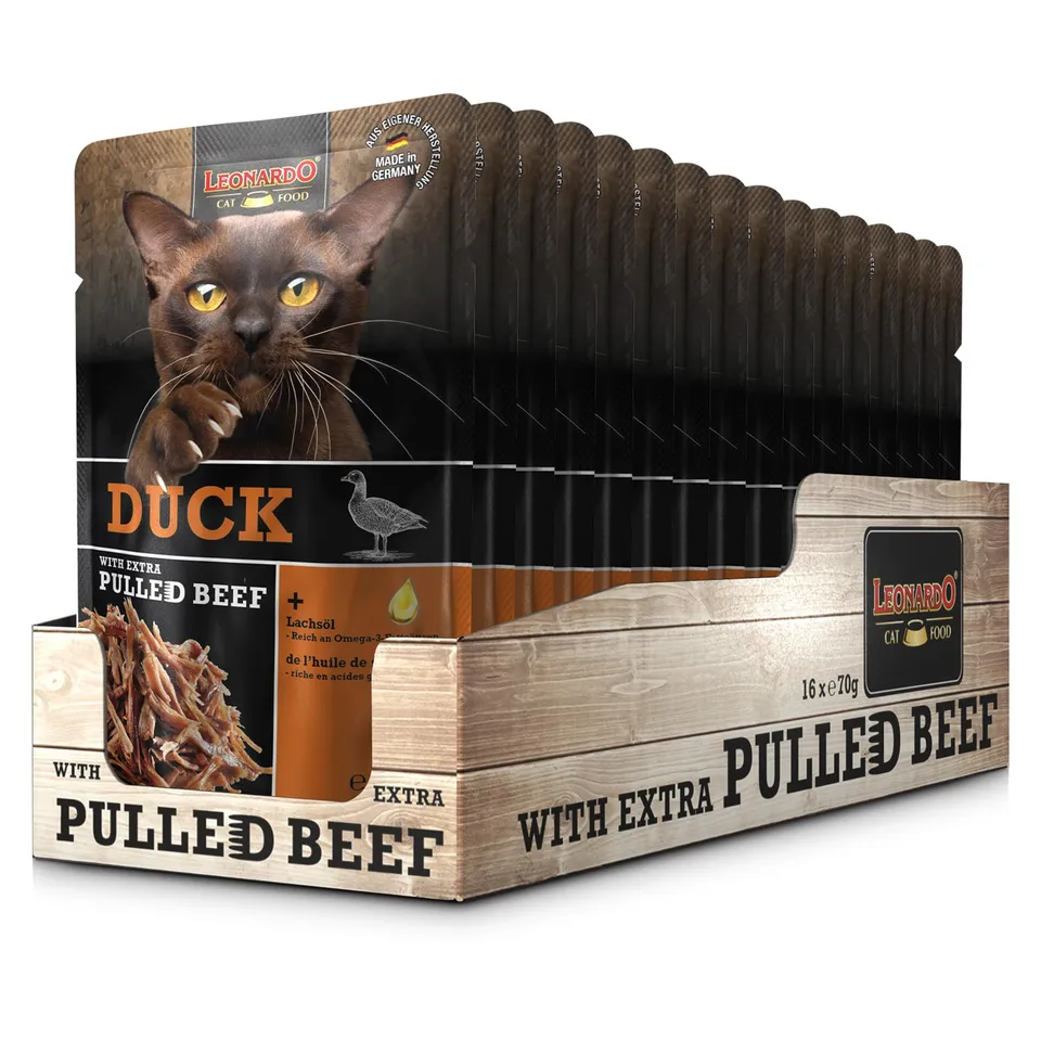 Leonardo Duck Pulled Beef Nassfutter Ente 16x70g getreidefrei