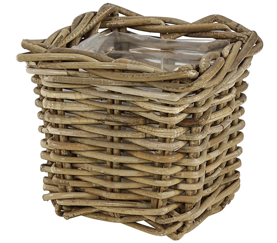 Dehner Premium Lovely Rattan Pflanztopf 27 cm grau-braun
