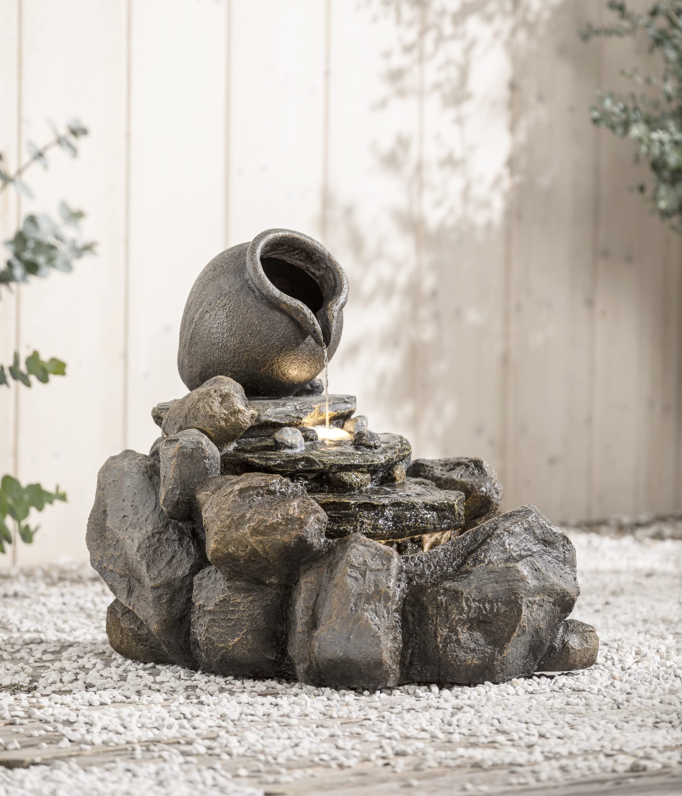 Dehner Premium Lovely Florero Gartenbrunnen LED Polyresin 6L