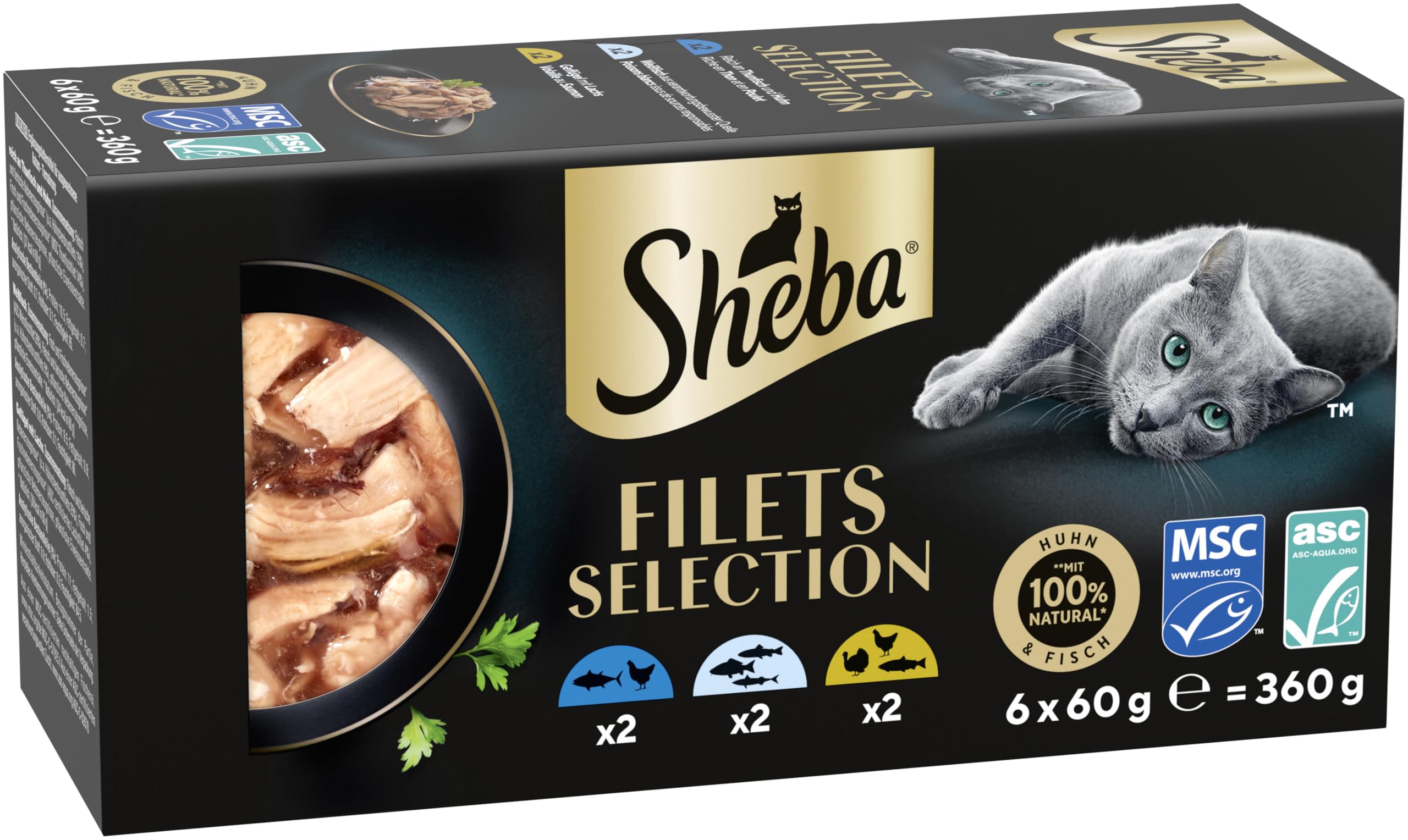 Sheba Filets Sauce Nassfutter 36x60g Huhn Thunfisch Mix