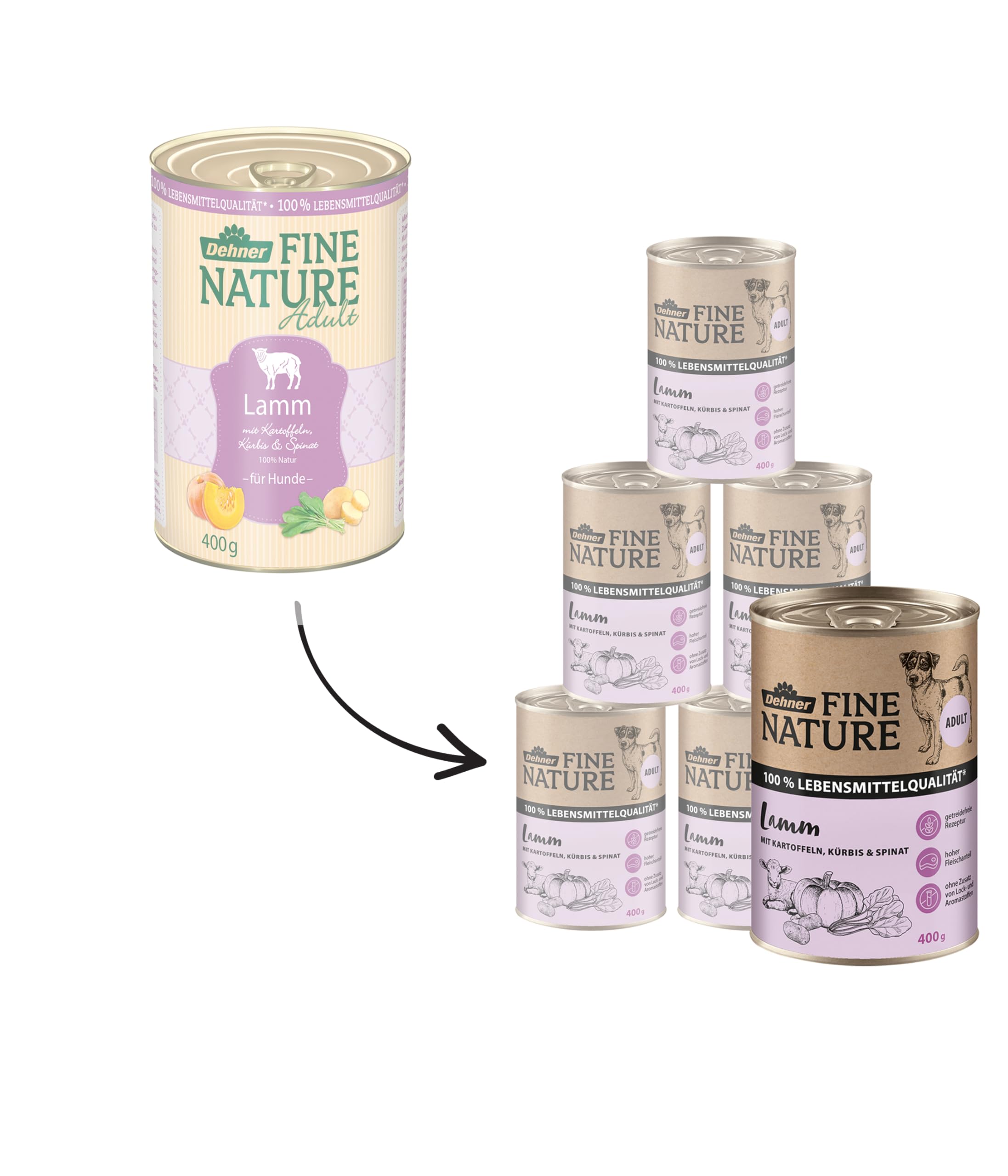 Dehner Fine Nature Lamm Hundefutter nass 6x400g getreidefrei