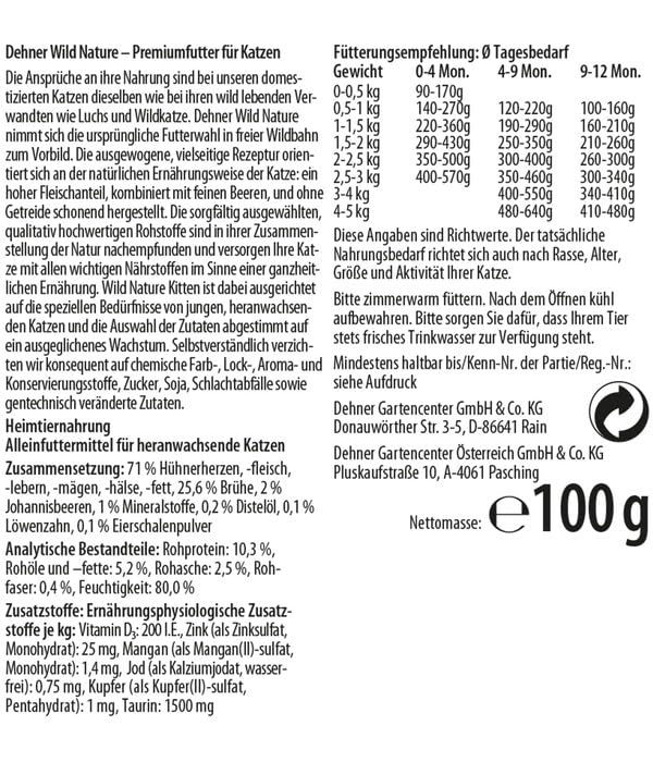 Dehner Wild Nature Kitten Hügelland Nassfutter Huhn 16x100g