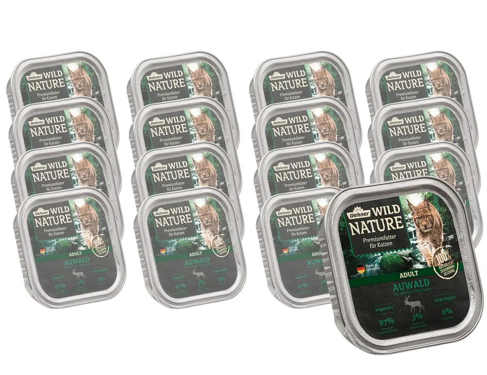 Dehner Wild Nature Auwald Nassfutter Hirsch Truthahn 16x100g getreidefrei