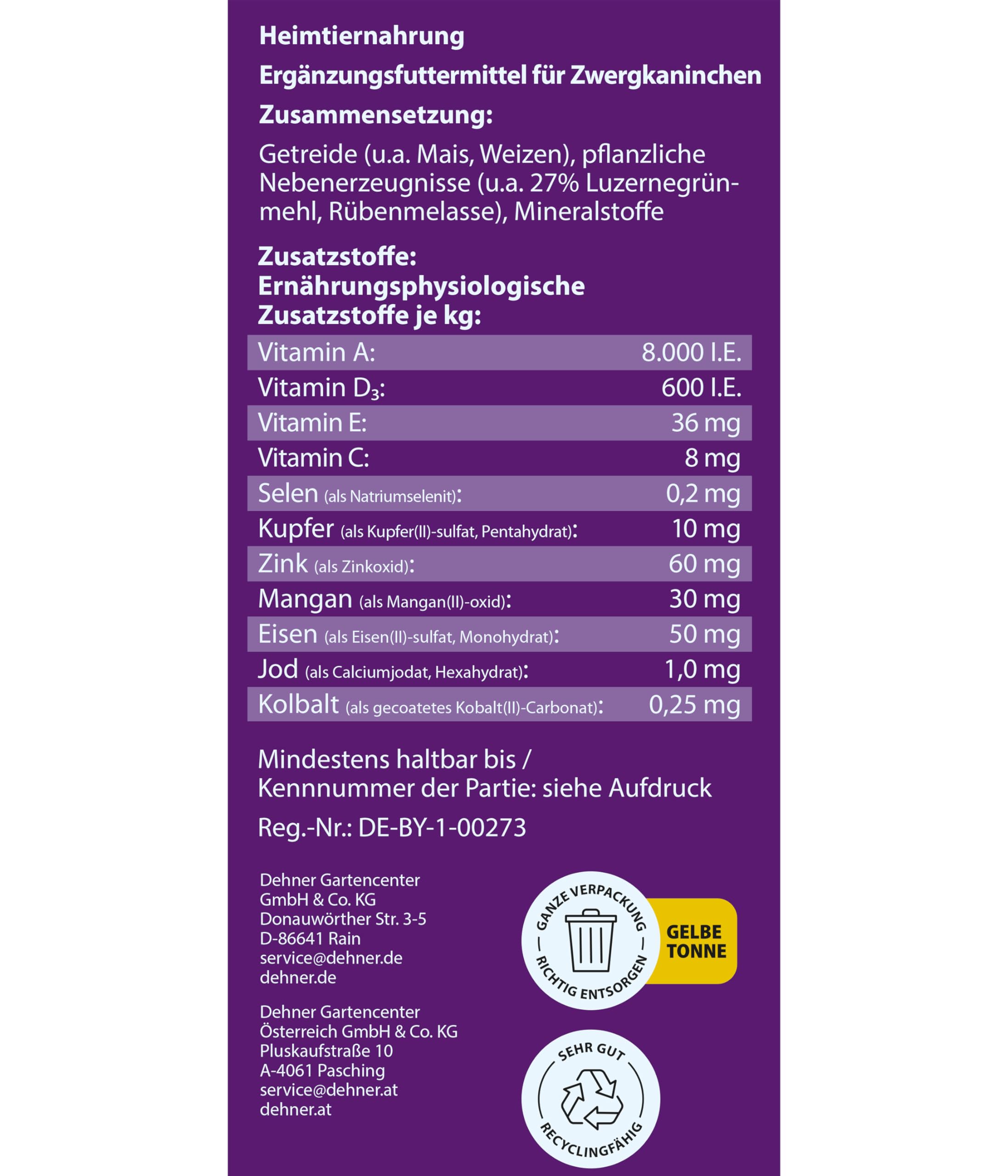 Dehner Lieblinge Zwergkaninchenfutter Pellets 10 kg zuckerfrei