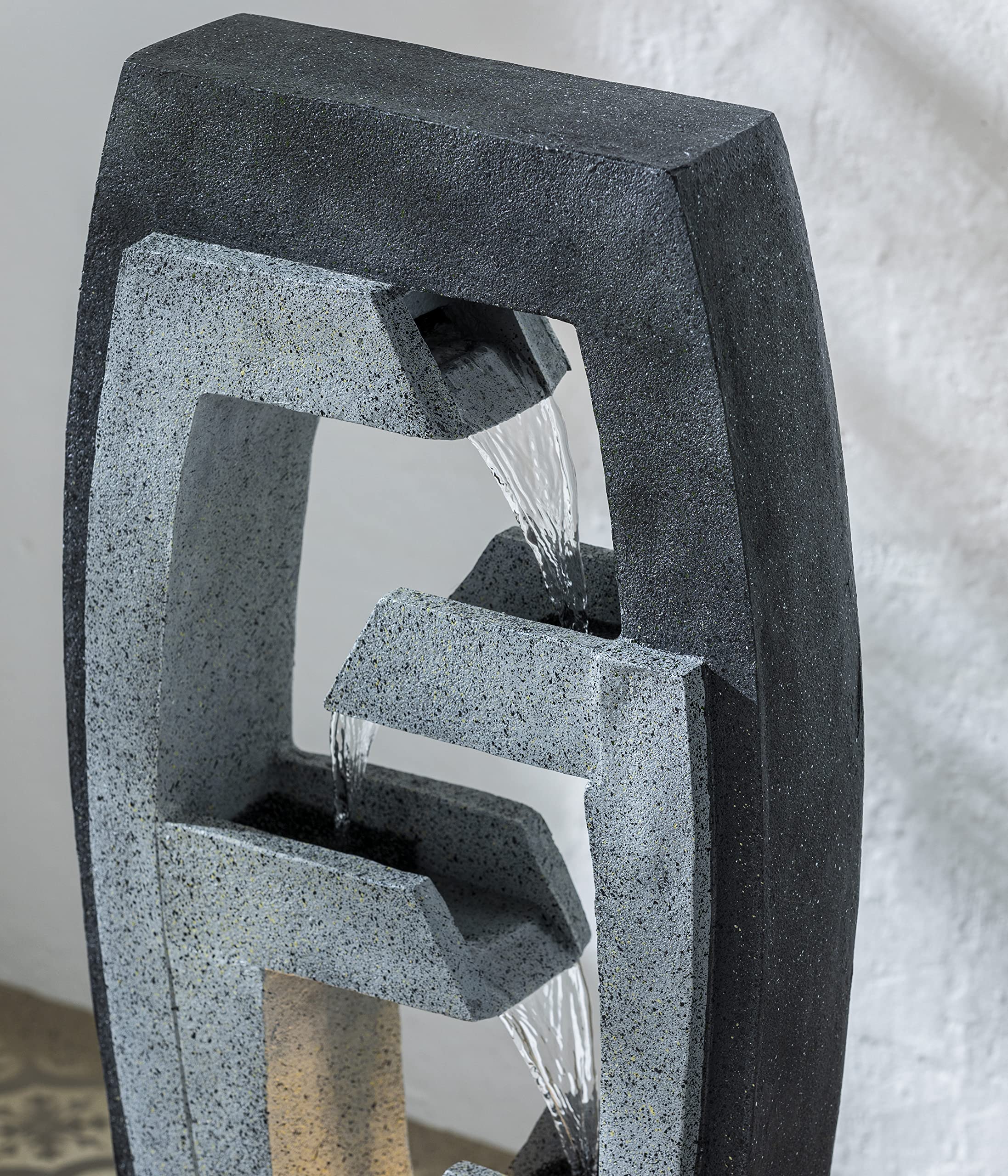 Dehner Tokio Gartenbrunnen grau LED Polyresin 92 cm