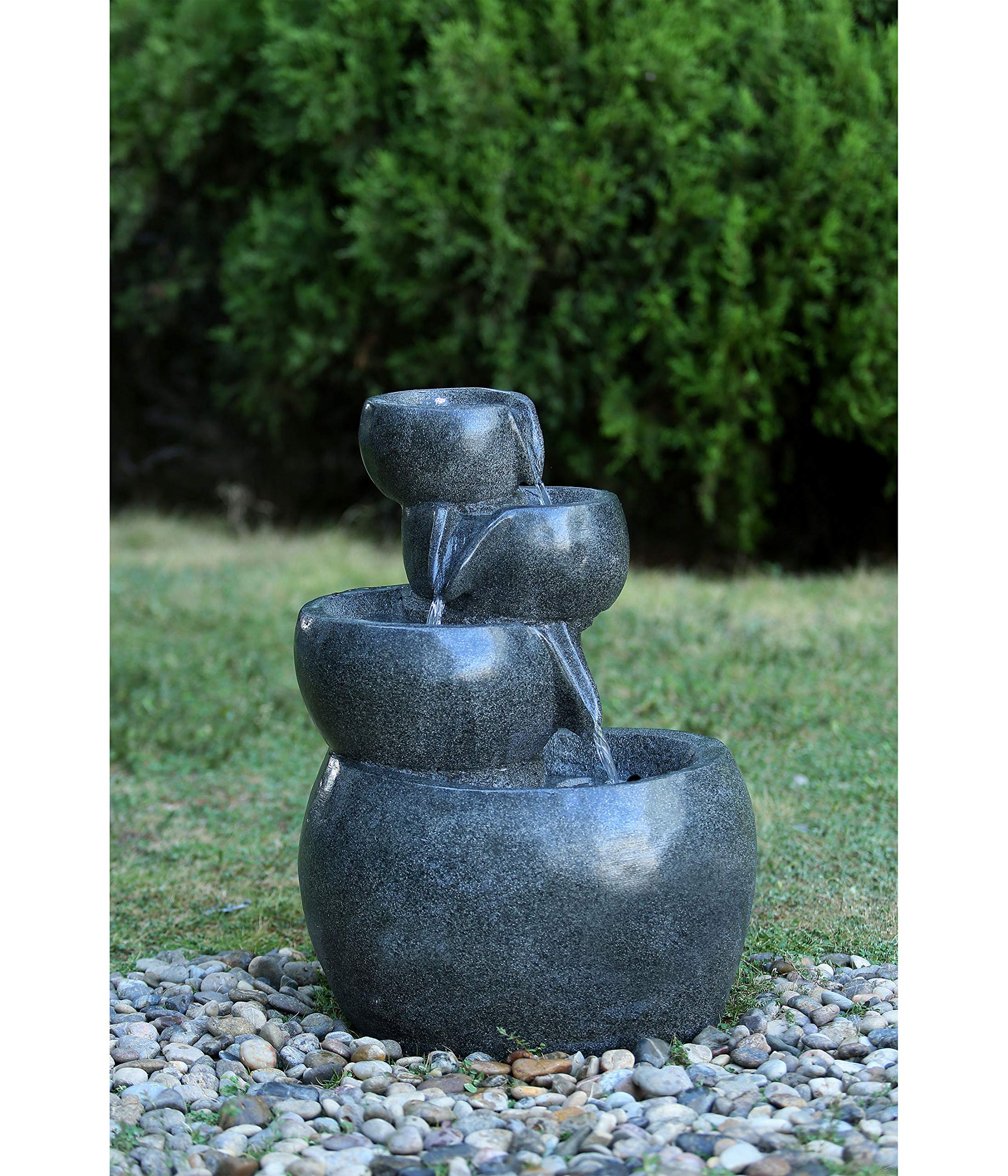 Dehner Bowl Gartenbrunnen LED Polyresin grau 66cm