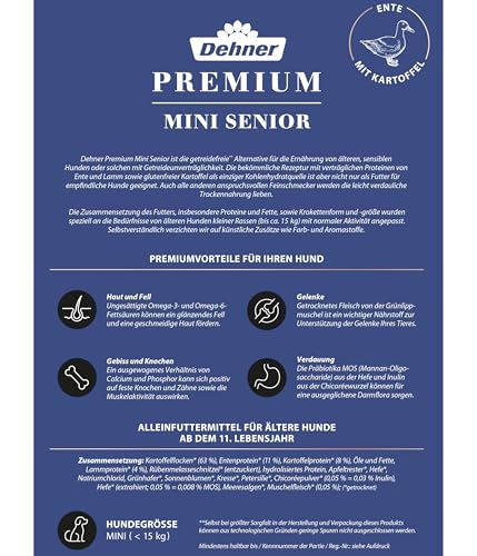 Dehner Premium Mini Senior Trockenfutter Ente Lamm 4kg getreidefrei