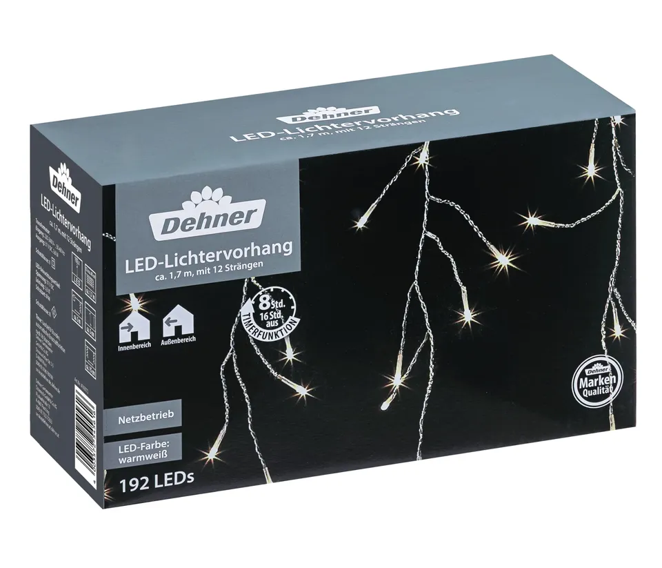 Dehner LED-Lichtervorhang 165 cm 192 LEDs warmweiß