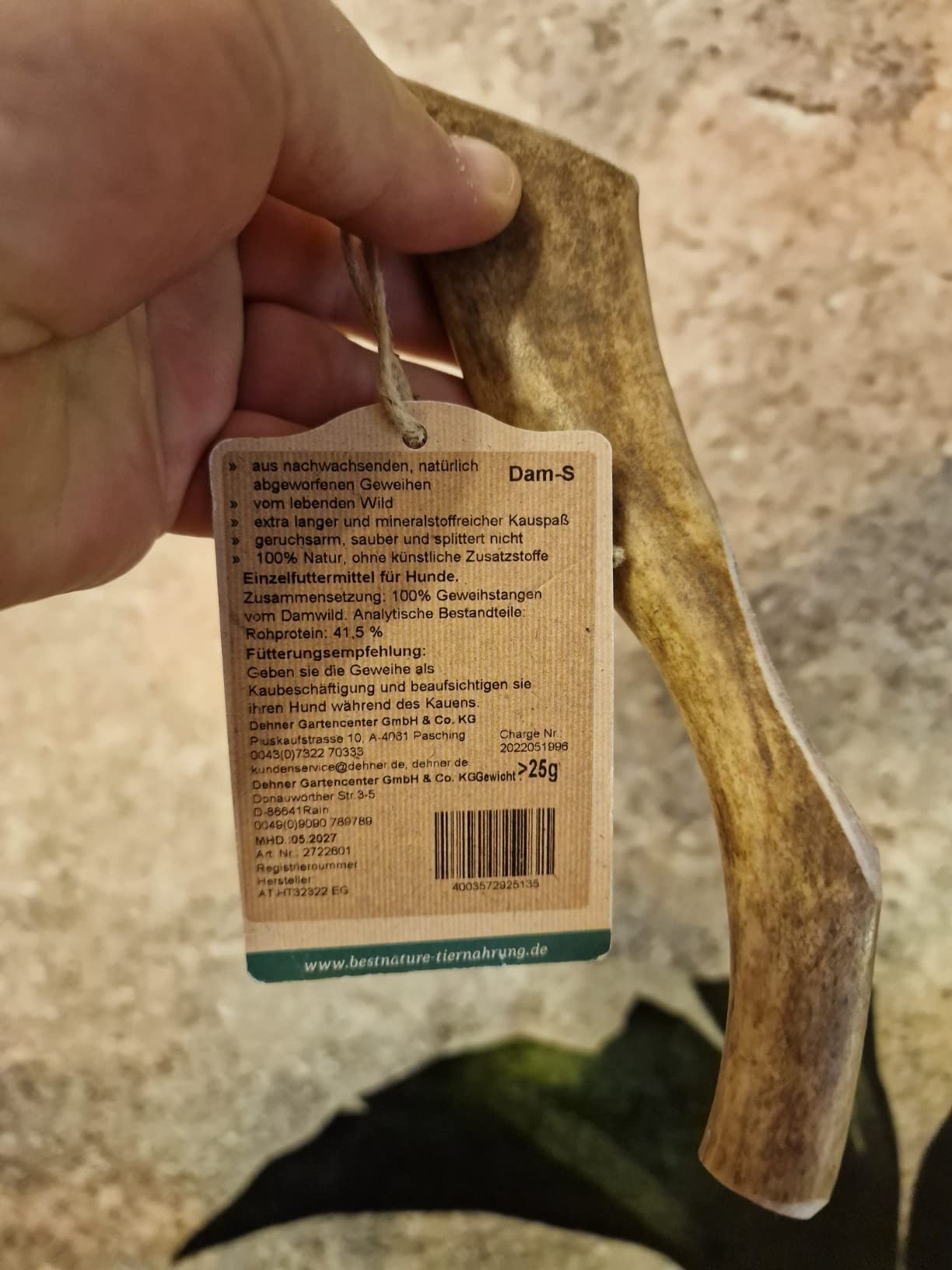 Dehner Best Nature Kaustange Damhirsch-Geweih S für Hunde 8-15kg