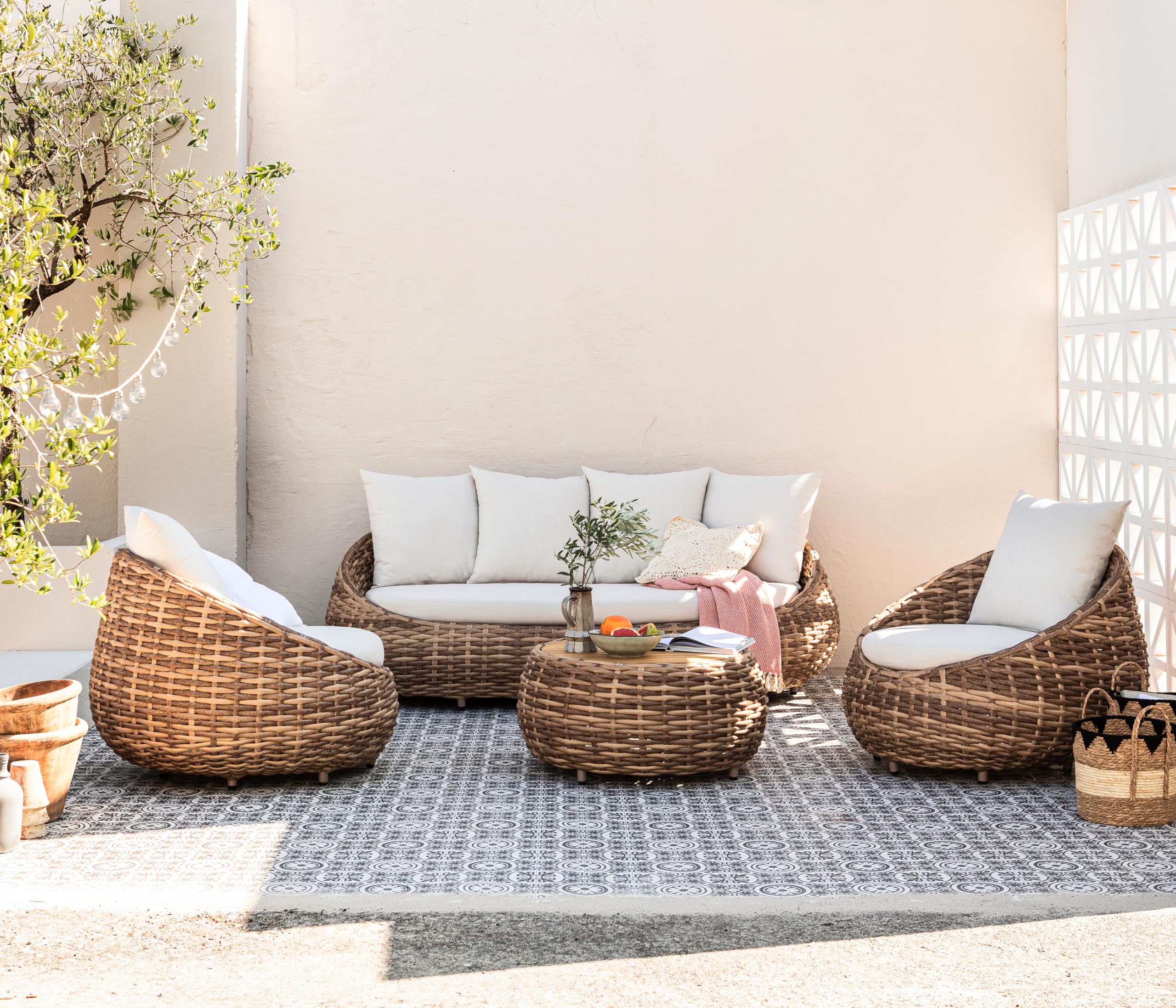 Dehner Tulum Lounge-Sofa 3-Sitzer braun weiß 208 cm