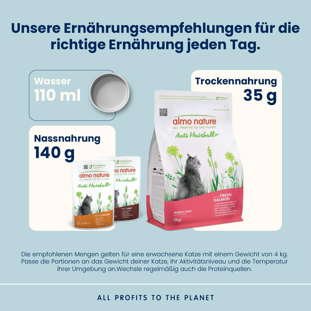Almo Nature Anti Hairball Trockenfutter Lachs 2kg Faser