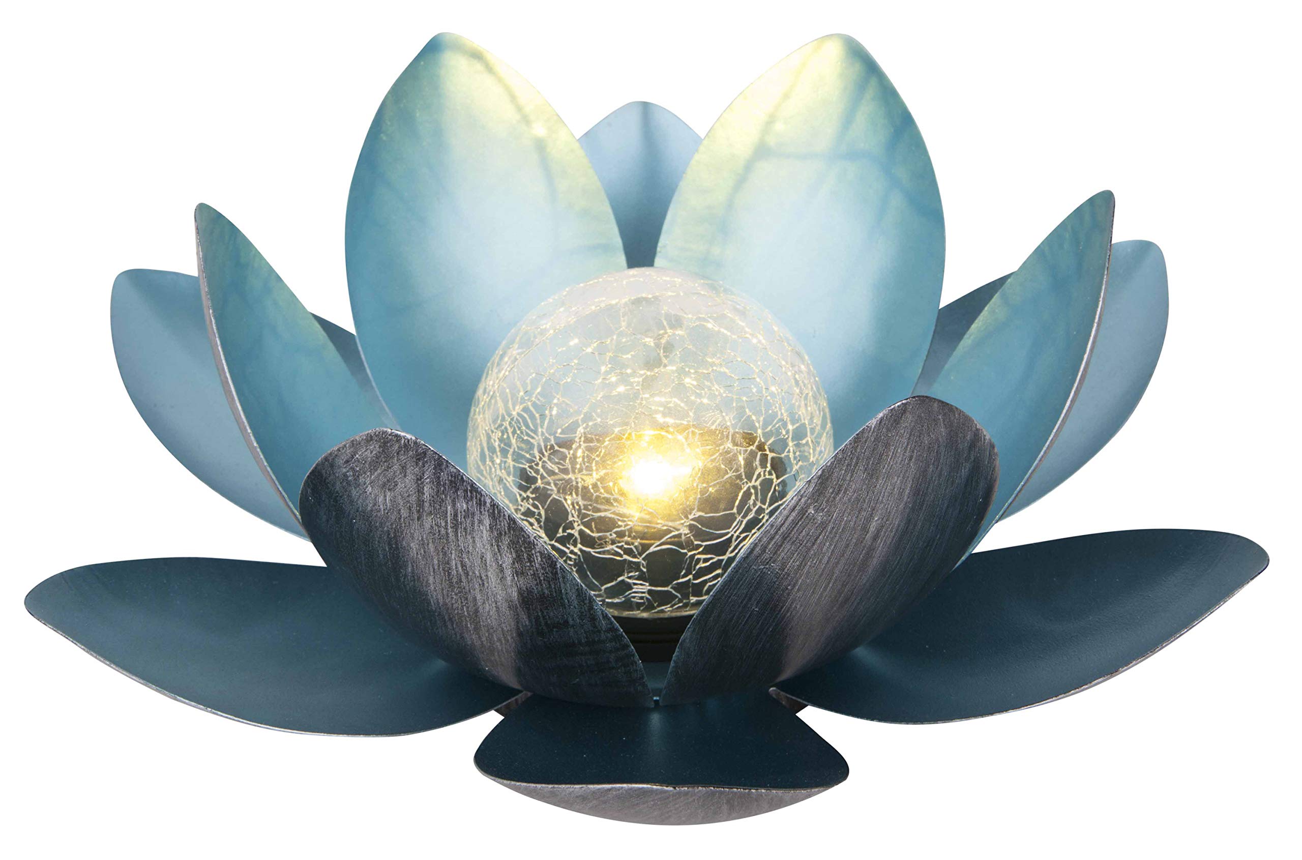 Dehner Premium Lovely Lotus Solarleuchte silber-blau Ø 27,5 cm