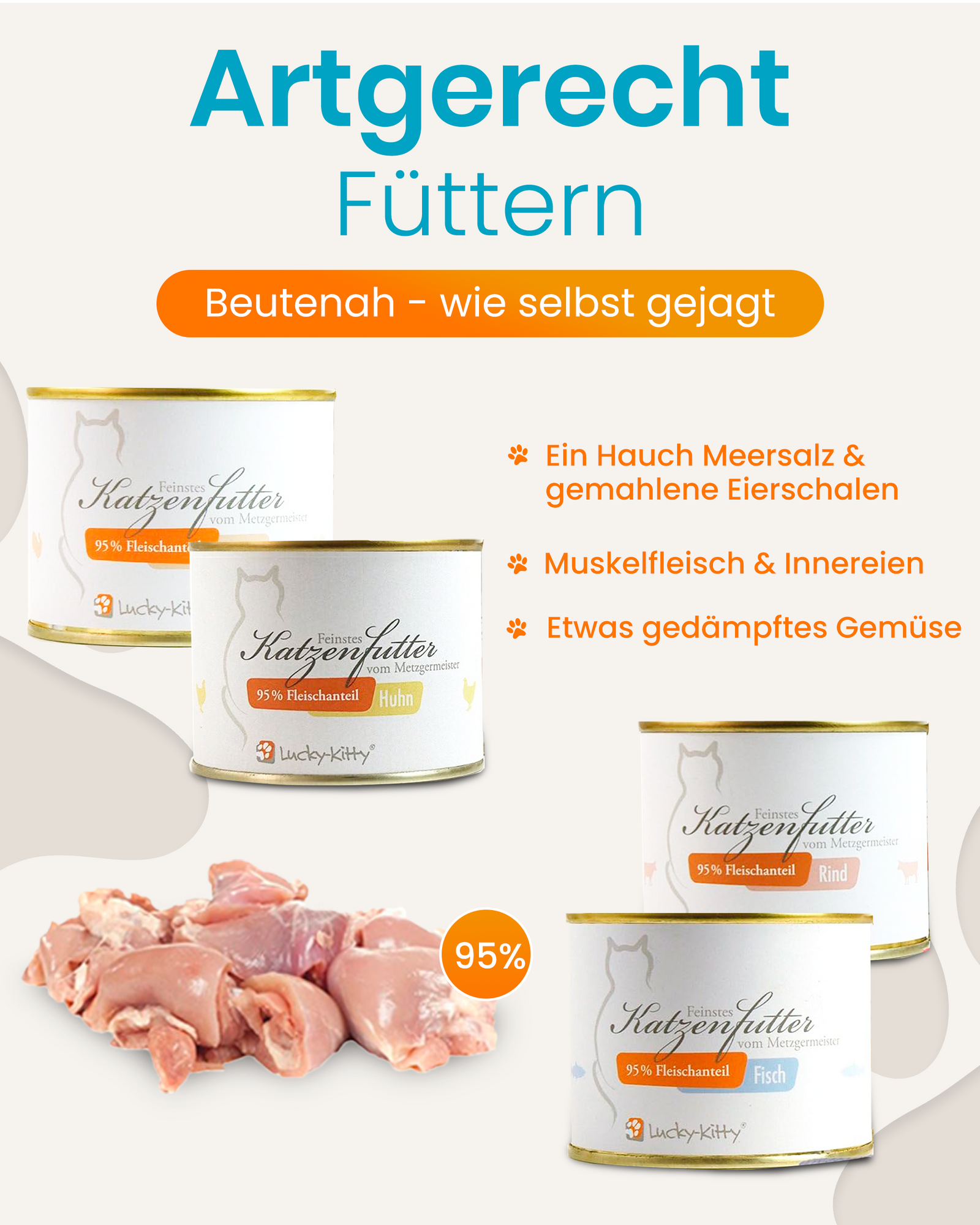 Lucky-Kitty Probeset Nassfutter 8x200g Huhn Rind Pute Fisch