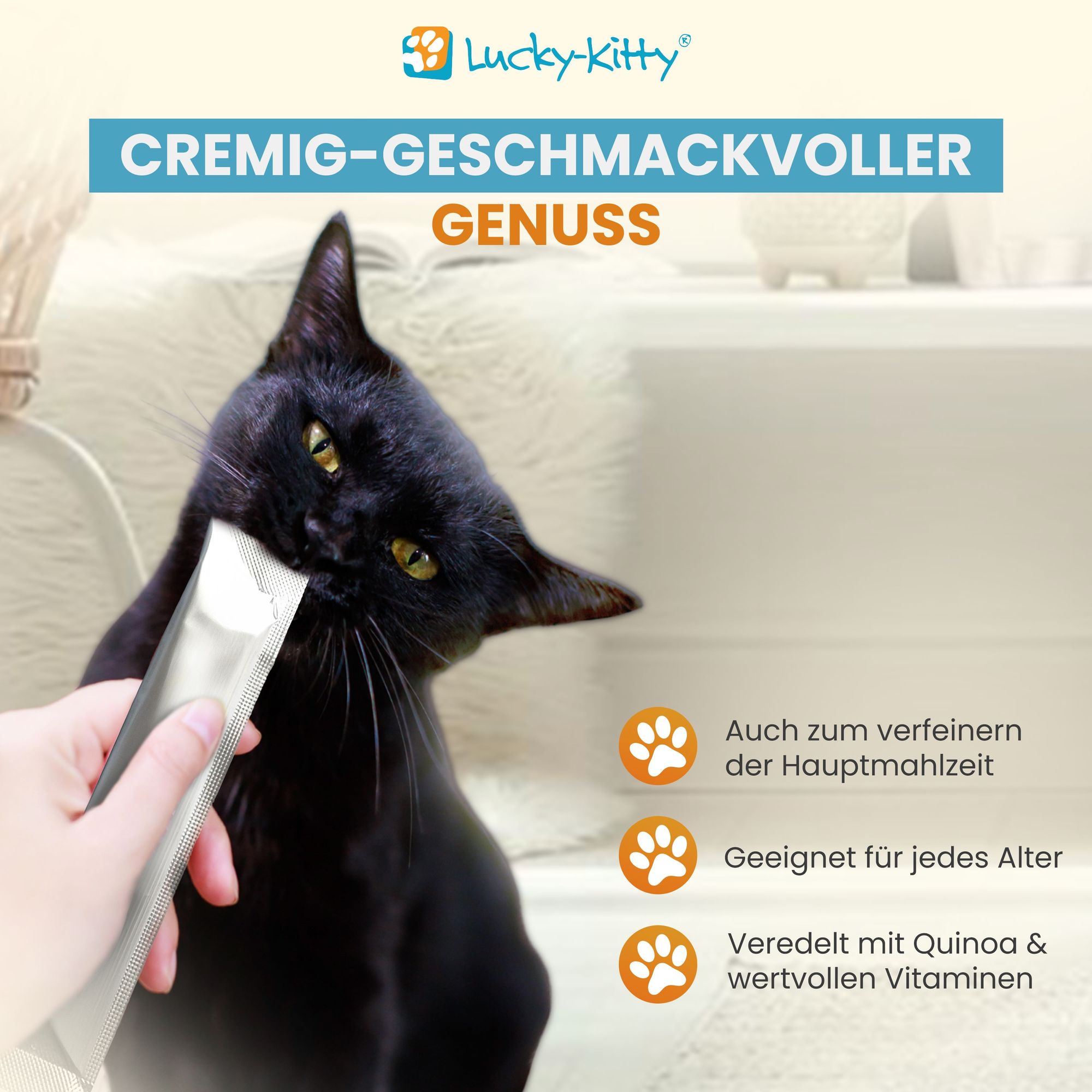 Lucky-Kitty Creamy-Meat Thunfisch Filetcreme Snack 4 Stück Quinoa