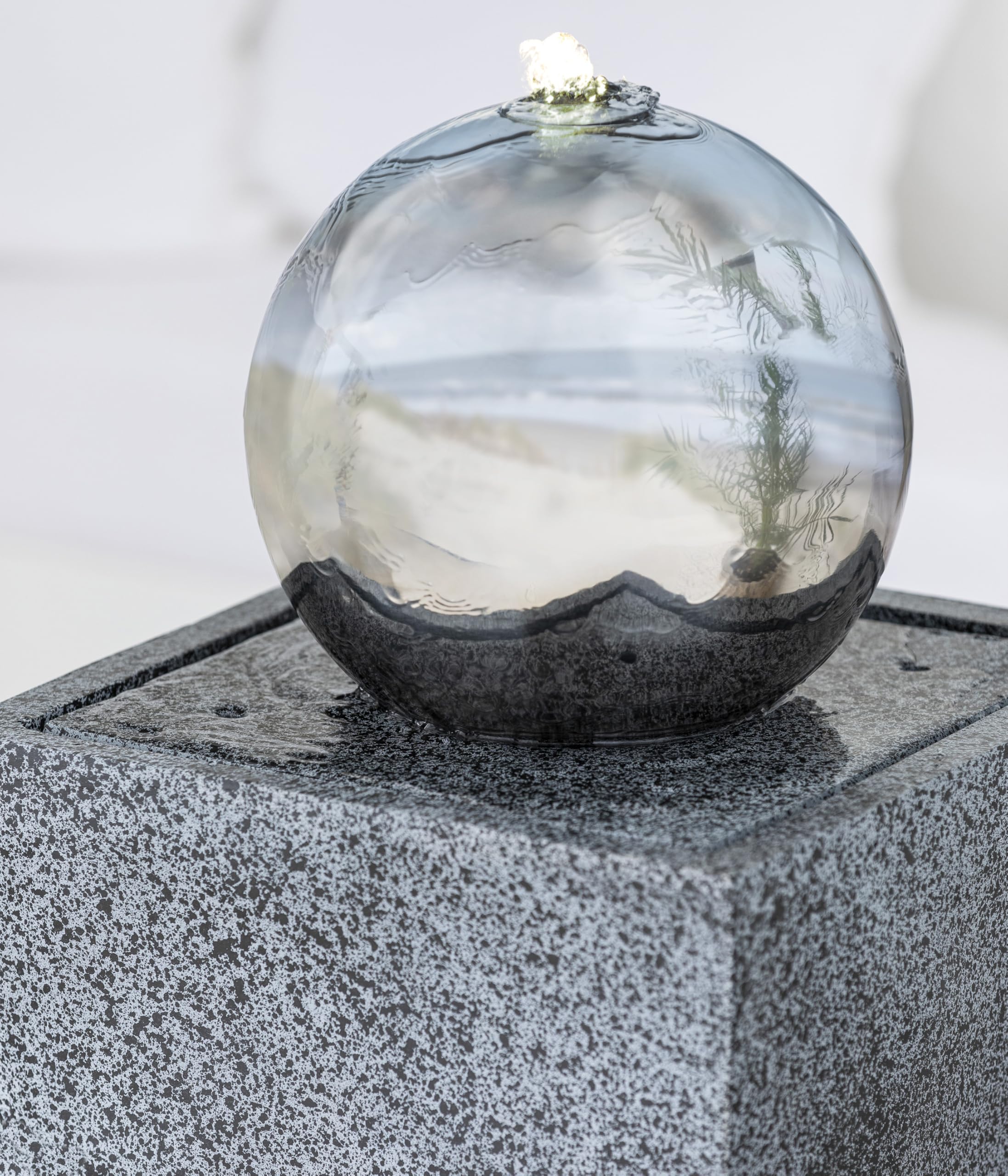 Dehner Kioto Gartenbrunnen Edelstahl Kugel LED