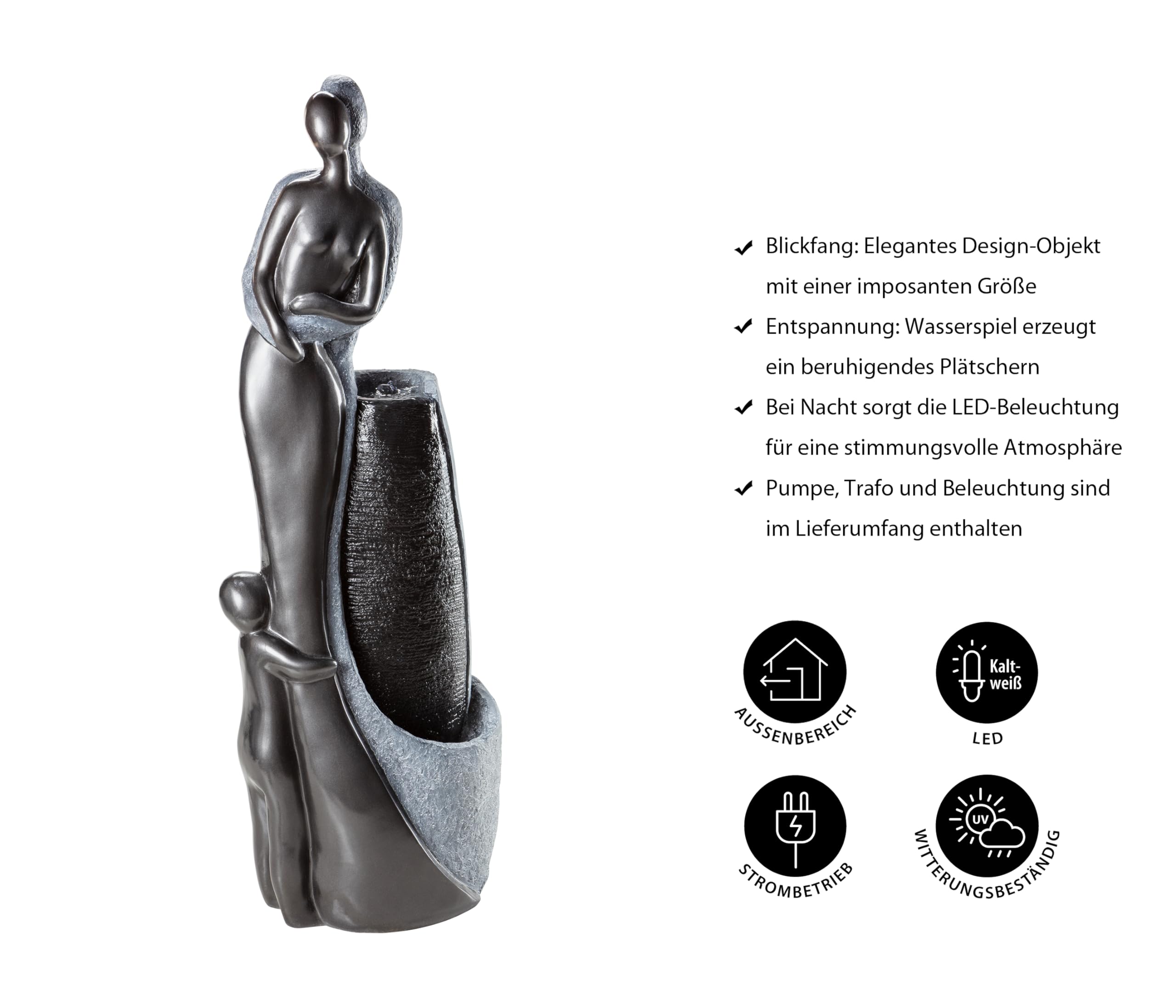 Dehner Gartenbrunnen Family LED Polyresin grau 120 cm