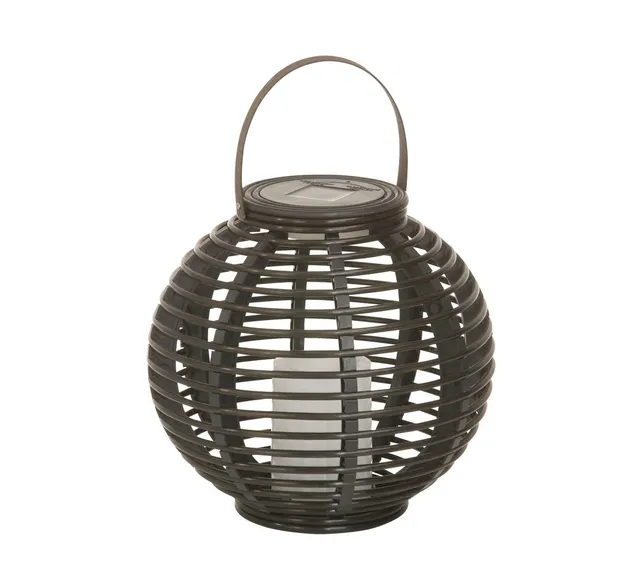 Dehner Solarlaterne Polyrattan 20 cm LED-Flackerkerze braun