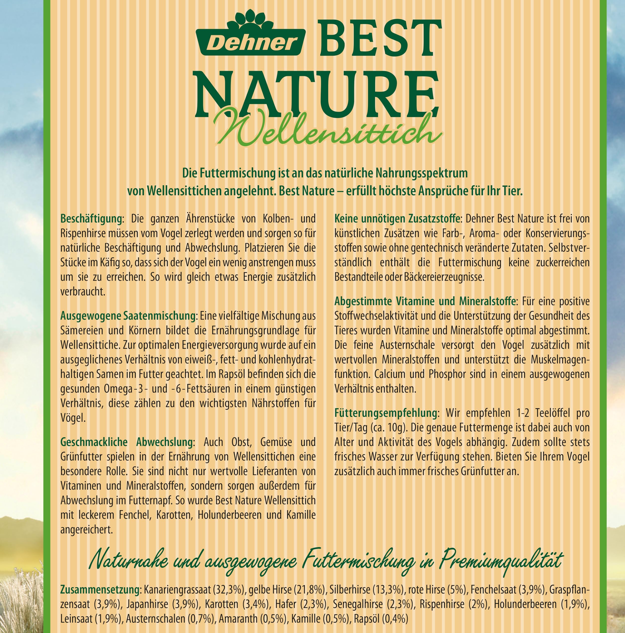 Dehner Best Nature Wellensittichfutter 2,5 kg mit Gemüse