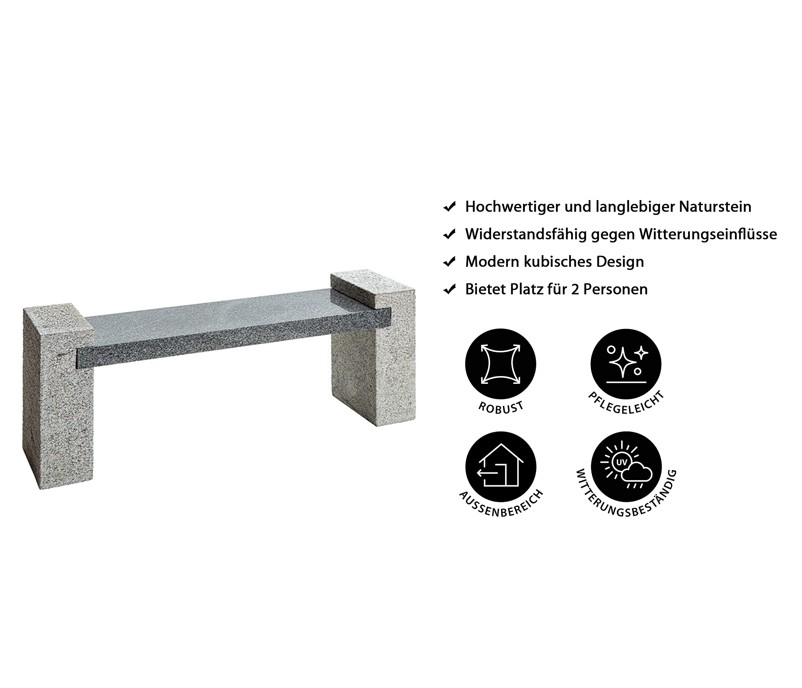 Dehner Granit Gartenbank 2-Sitzer 120 cm hellgrau