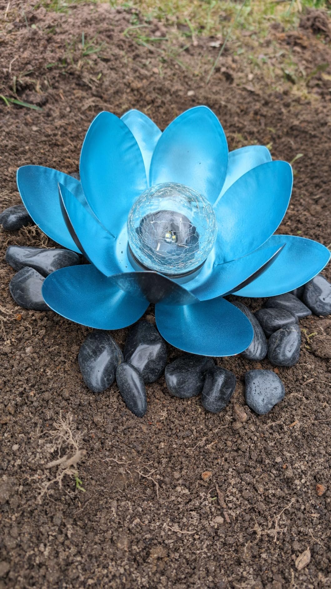 Dehner Premium Lovely Lotus Solarleuchte silber-blau Ø 27,5 cm