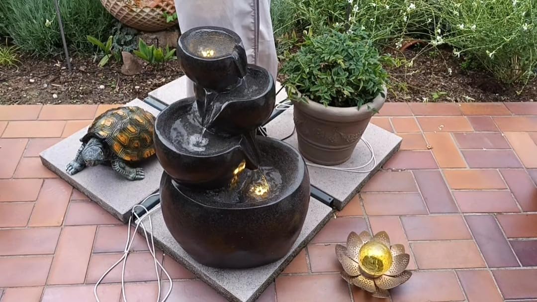 Dehner Bowl Gartenbrunnen LED Polyresin grau 66cm