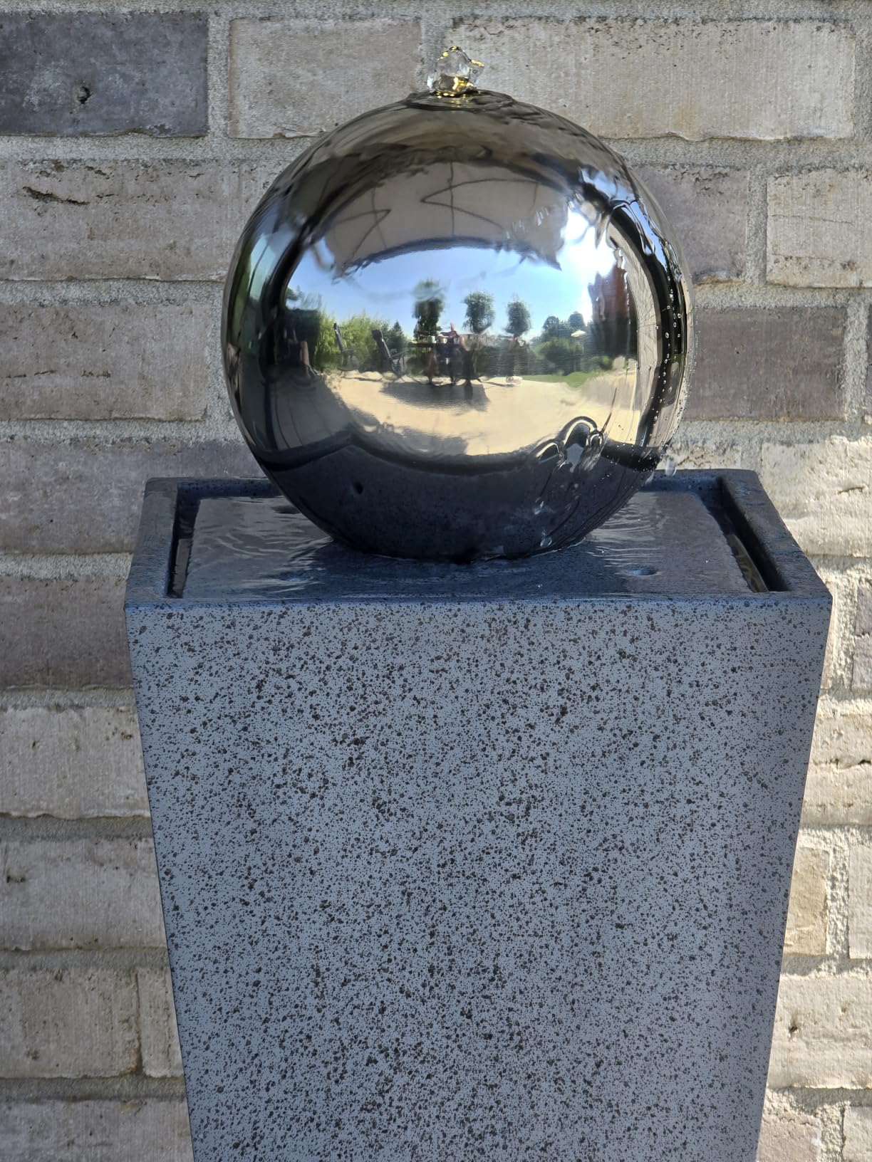 Dehner Kioto Gartenbrunnen Edelstahl Kugel LED