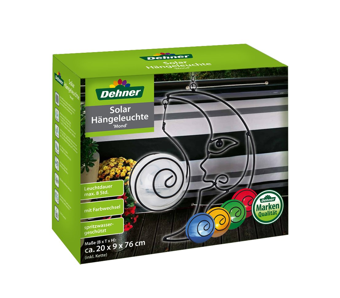 Dehner Premium Lovely Mond Hängeleuchte Solar 76 cm Farbwechsel