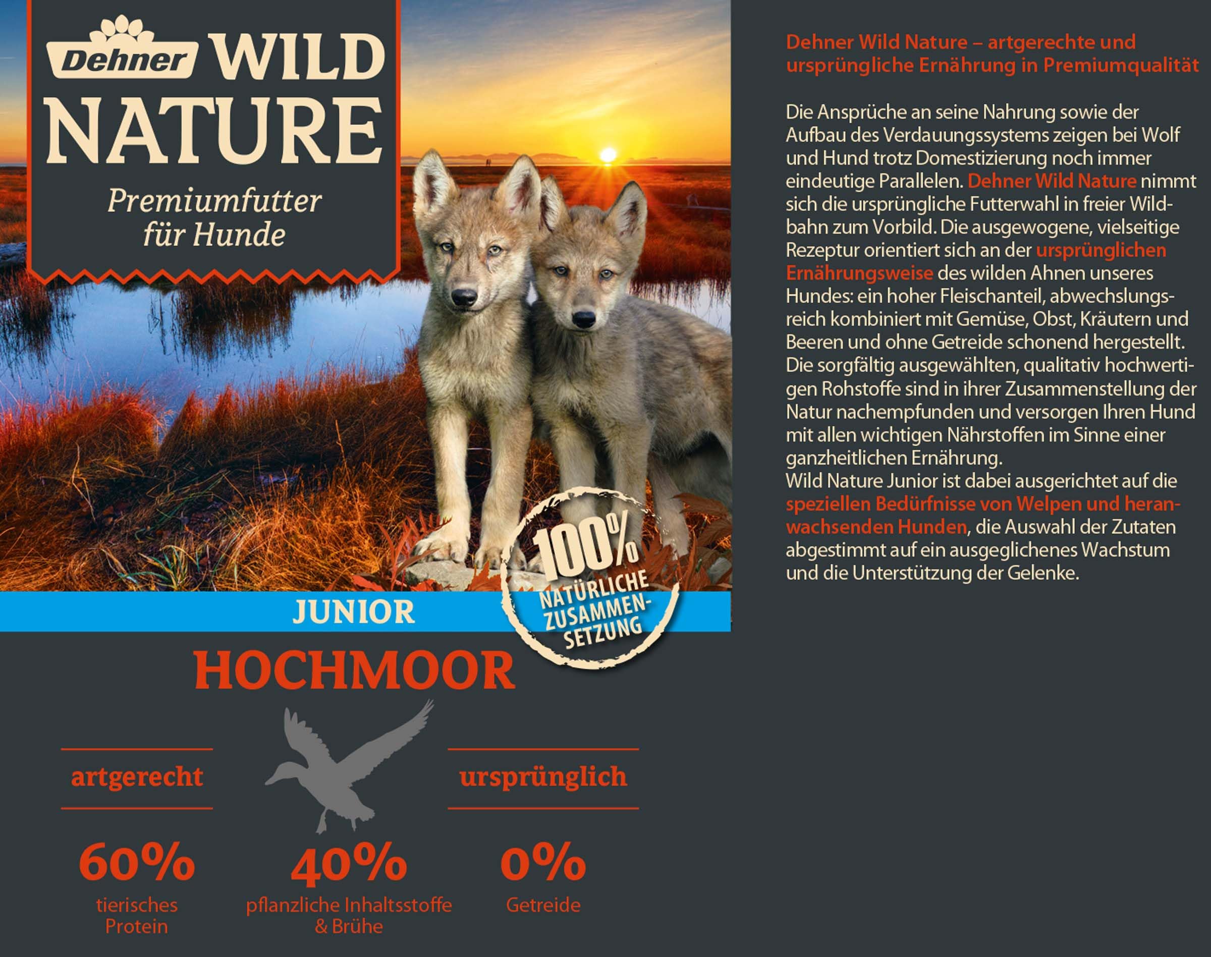 Dehner Wild Nature Hochmoor Junior Nassfutter Ente 6x800g getreidefrei