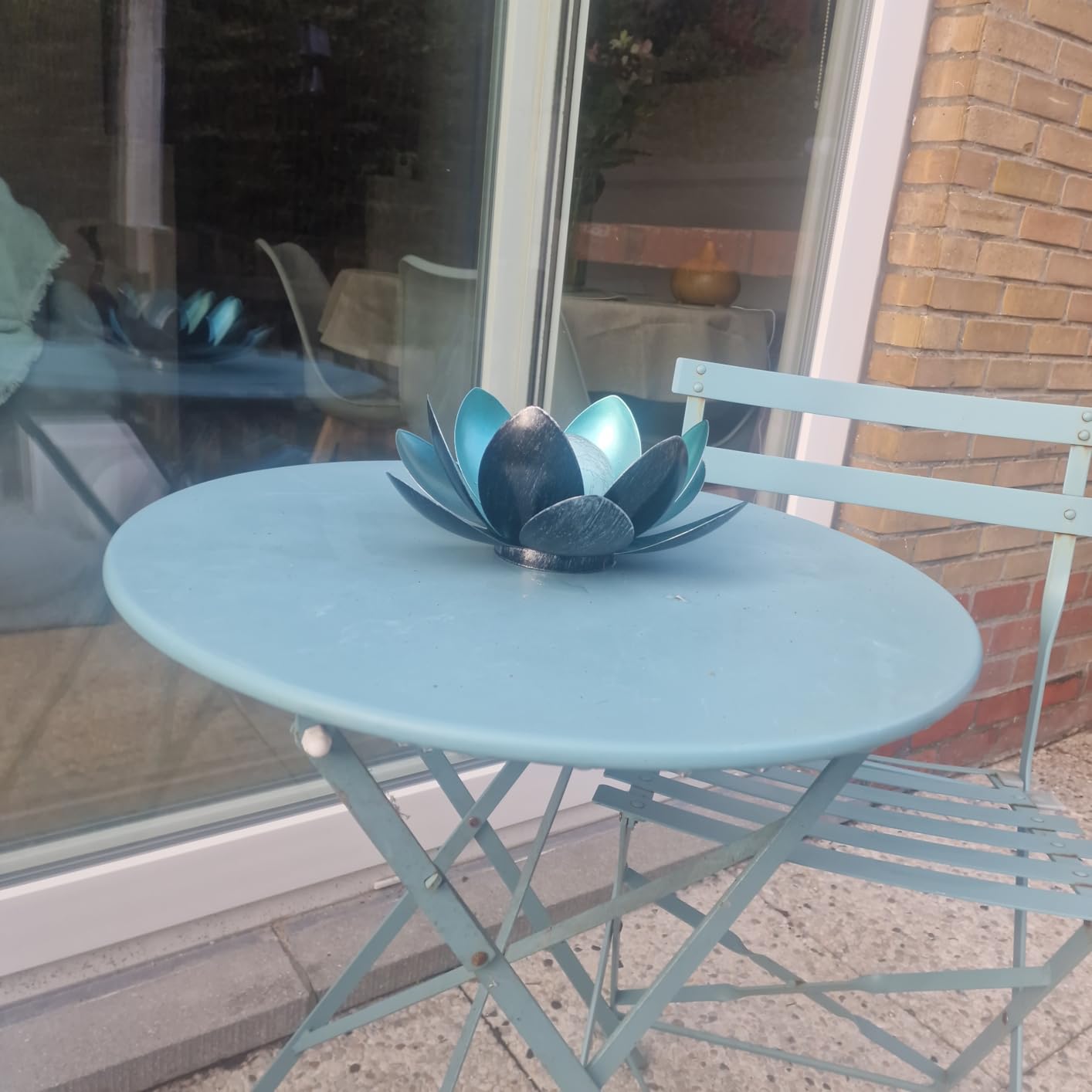 Dehner Premium Lovely Lotus Solarleuchte silber-blau Ø 27,5 cm