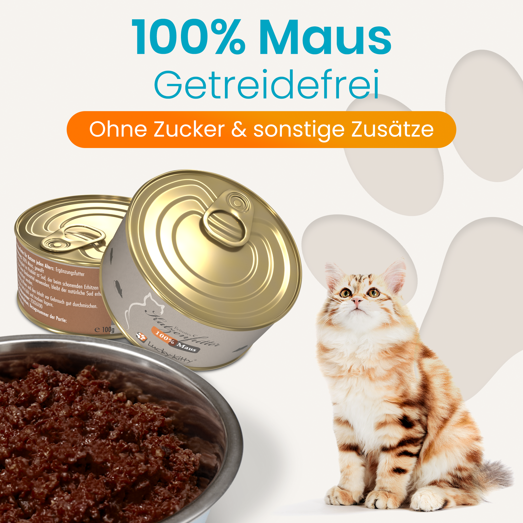 Lucky-Kitty Maus Pur Katzenfutter 10x100g mit Napf getreidefrei
