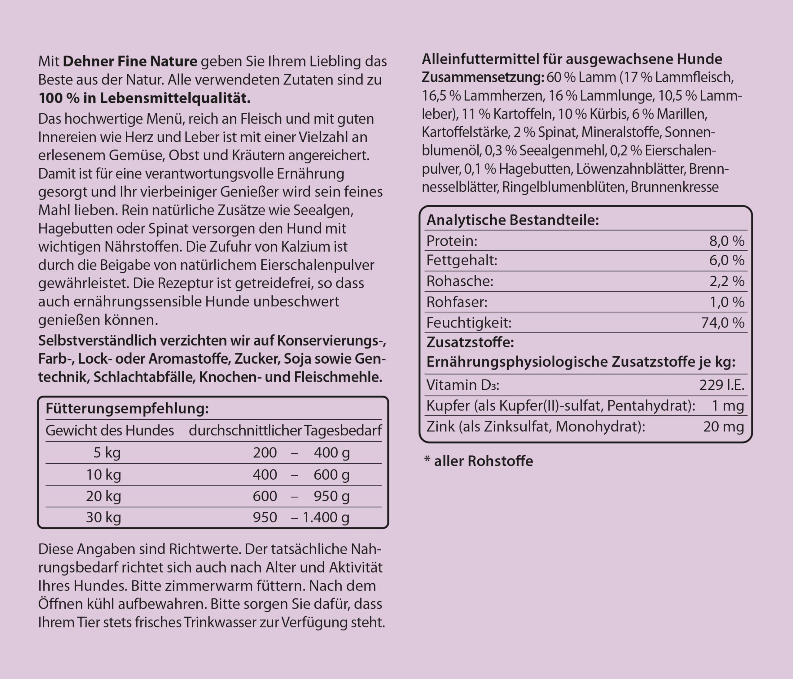 Dehner Fine Nature Lamm Hundefutter nass 6x400g getreidefrei